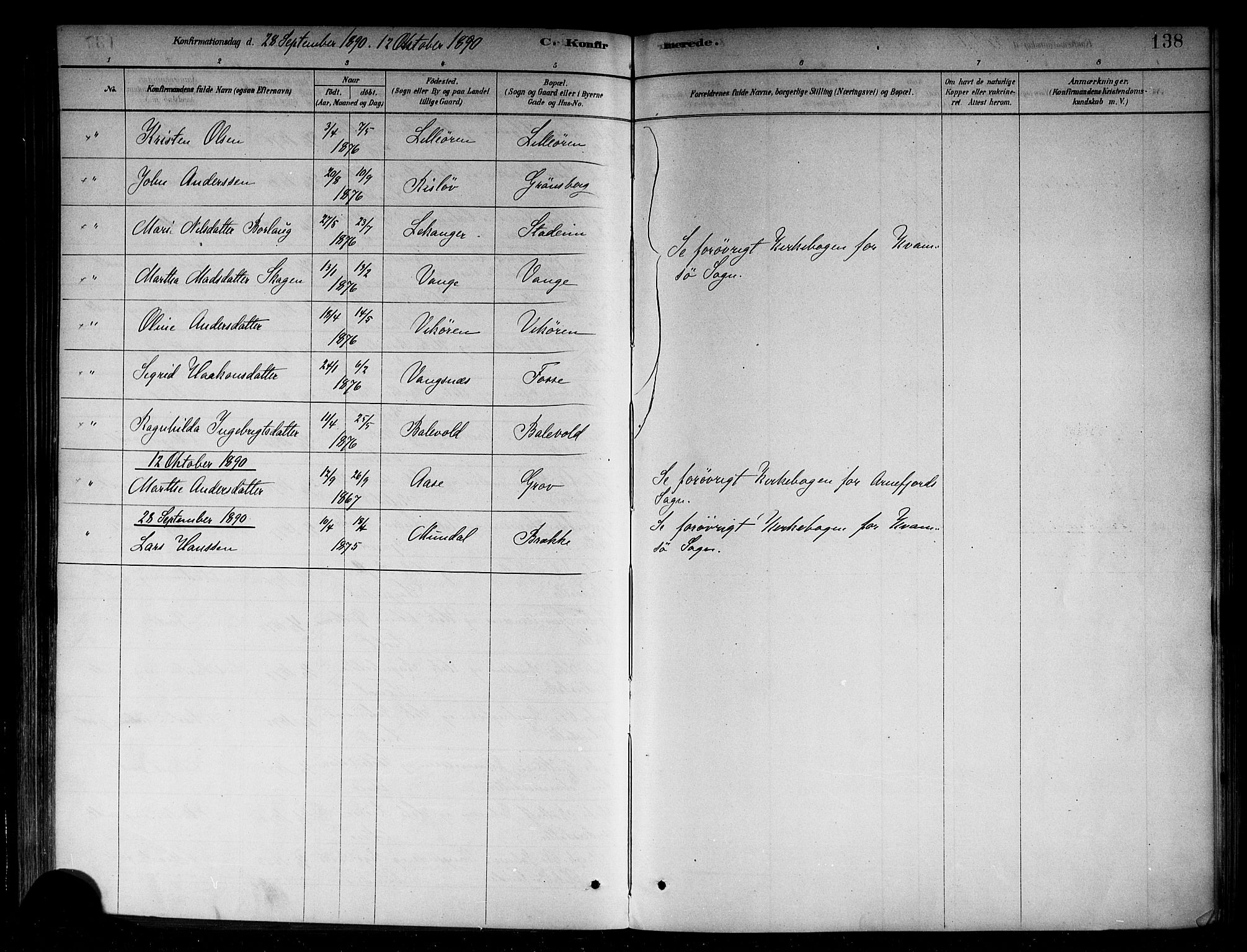 Vik sokneprestembete, AV/SAB-A-81501/H/Haa/Haab/L0001: Parish register (official) no. B 1, 1878-1890, p. 138