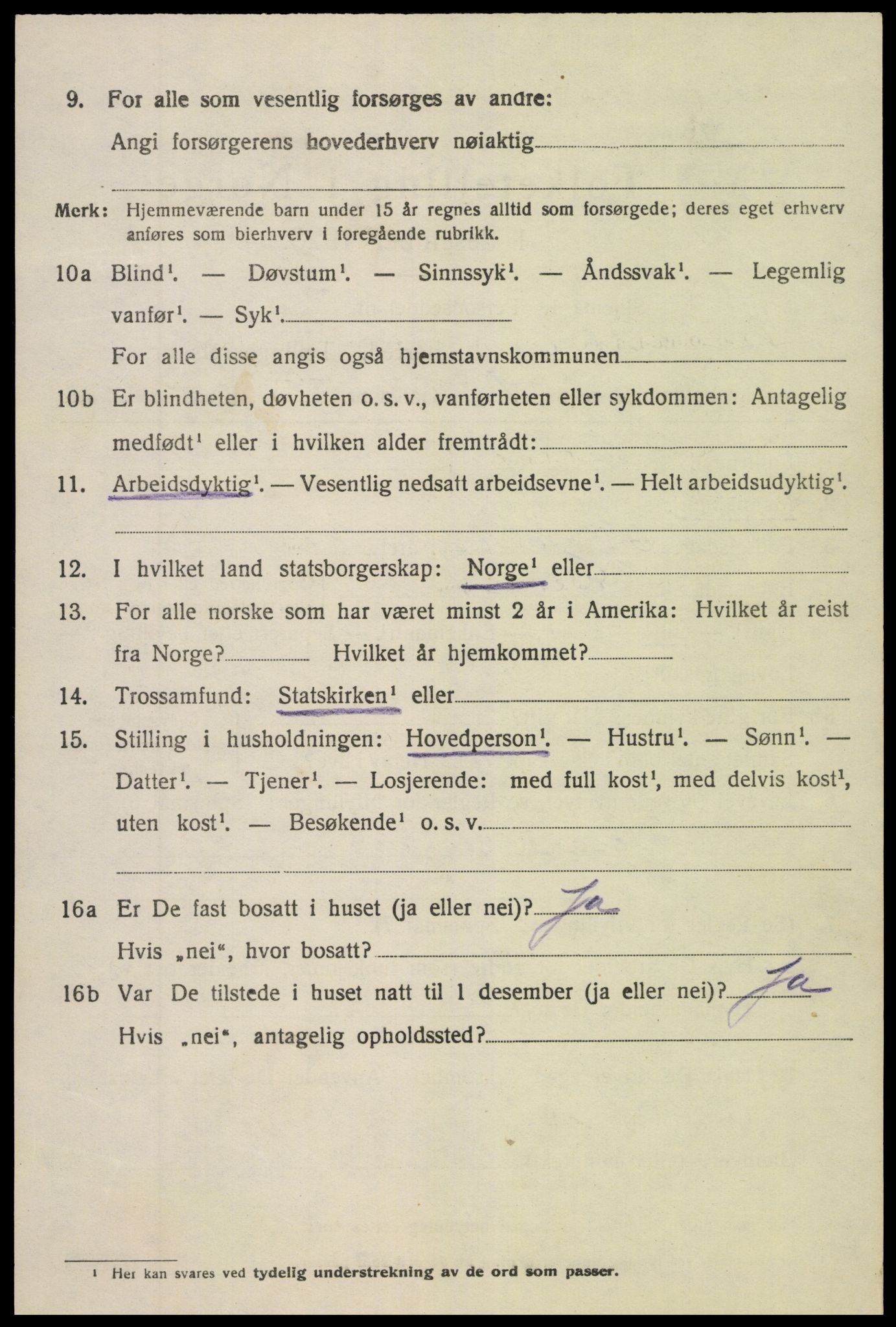 SAK, 1920 census for Vegårshei, 1920, p. 2169