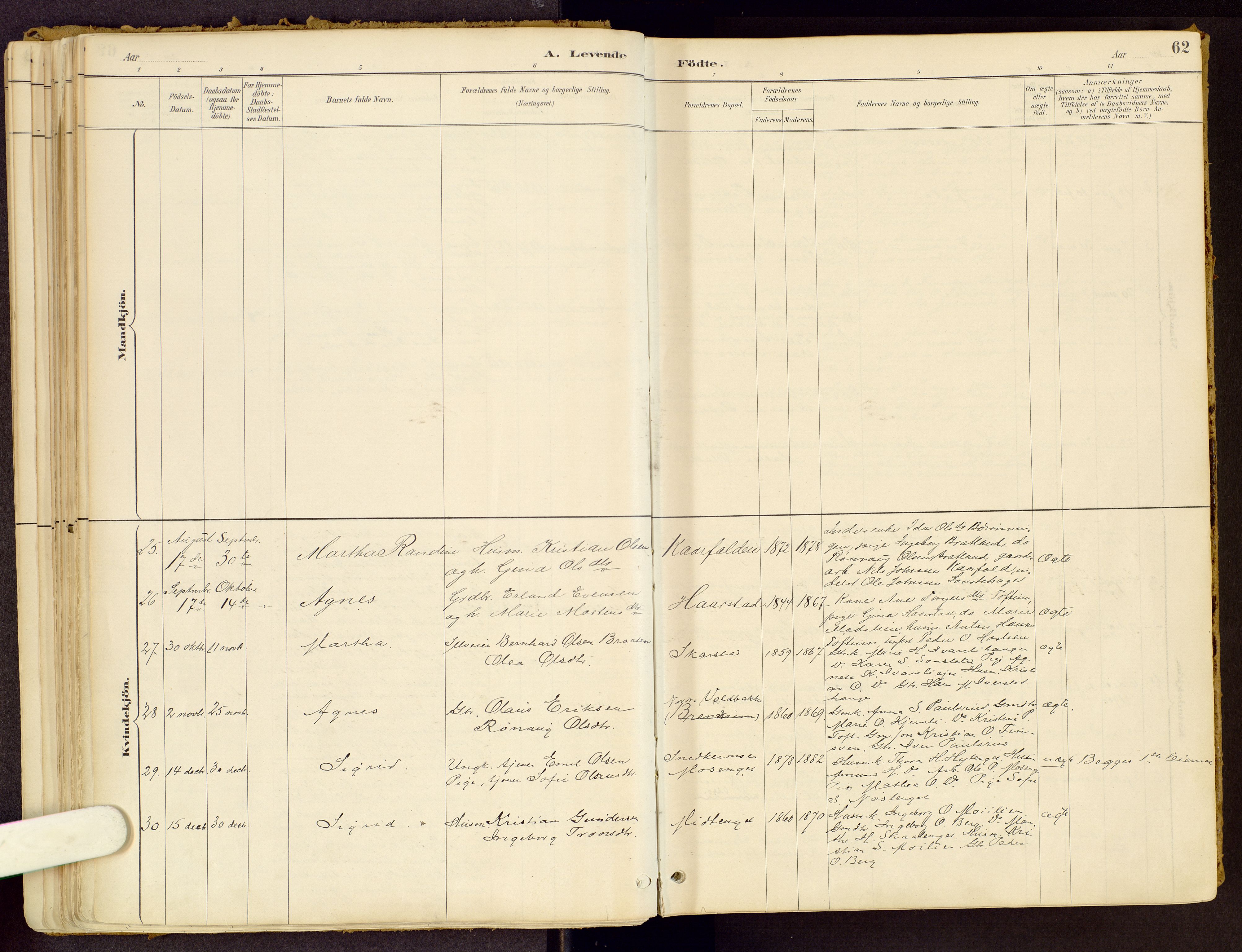 Vestre Gausdal prestekontor, SAH/PREST-094/H/Ha/Haa/L0001: Parish register (official) no. 1, 1887-1914, p. 62