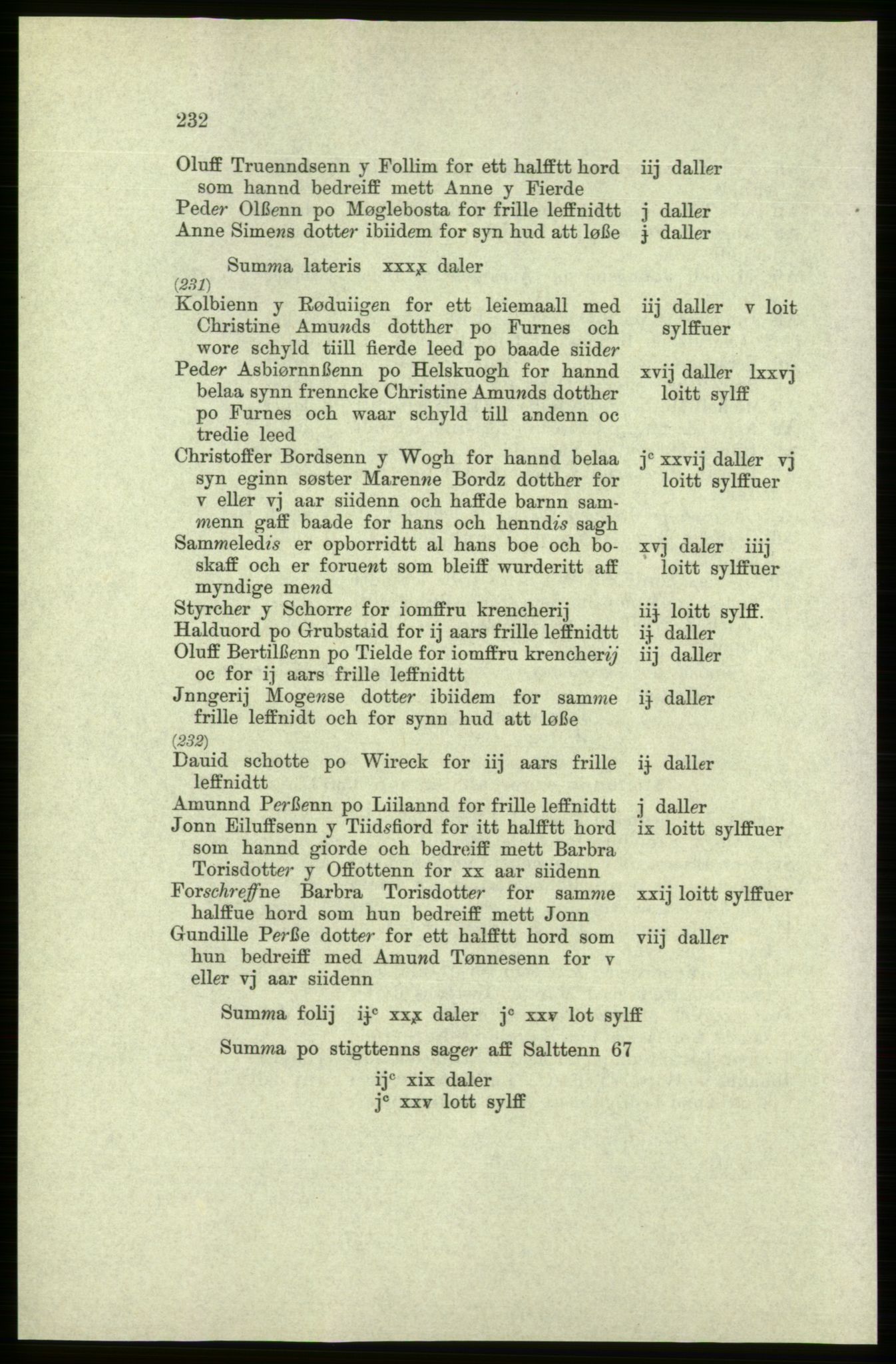 Publikasjoner utgitt av Arkivverket, PUBL/PUBL-001/C/0005: Bind 5: Rekneskap for Bergenhus len 1566-1567: B. Utgift C. Dei nordlandske lena og Finnmark D. Ekstrakt, 1566-1567, p. 232