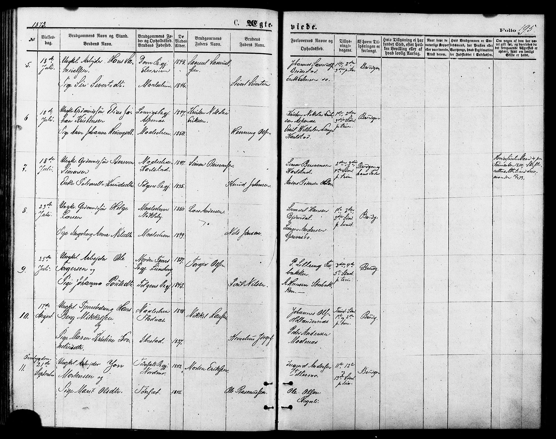 Målselv sokneprestembete, AV/SATØ-S-1311/G/Ga/Gaa/L0005kirke: Parish register (official) no. 5, 1872-1884, p. 195