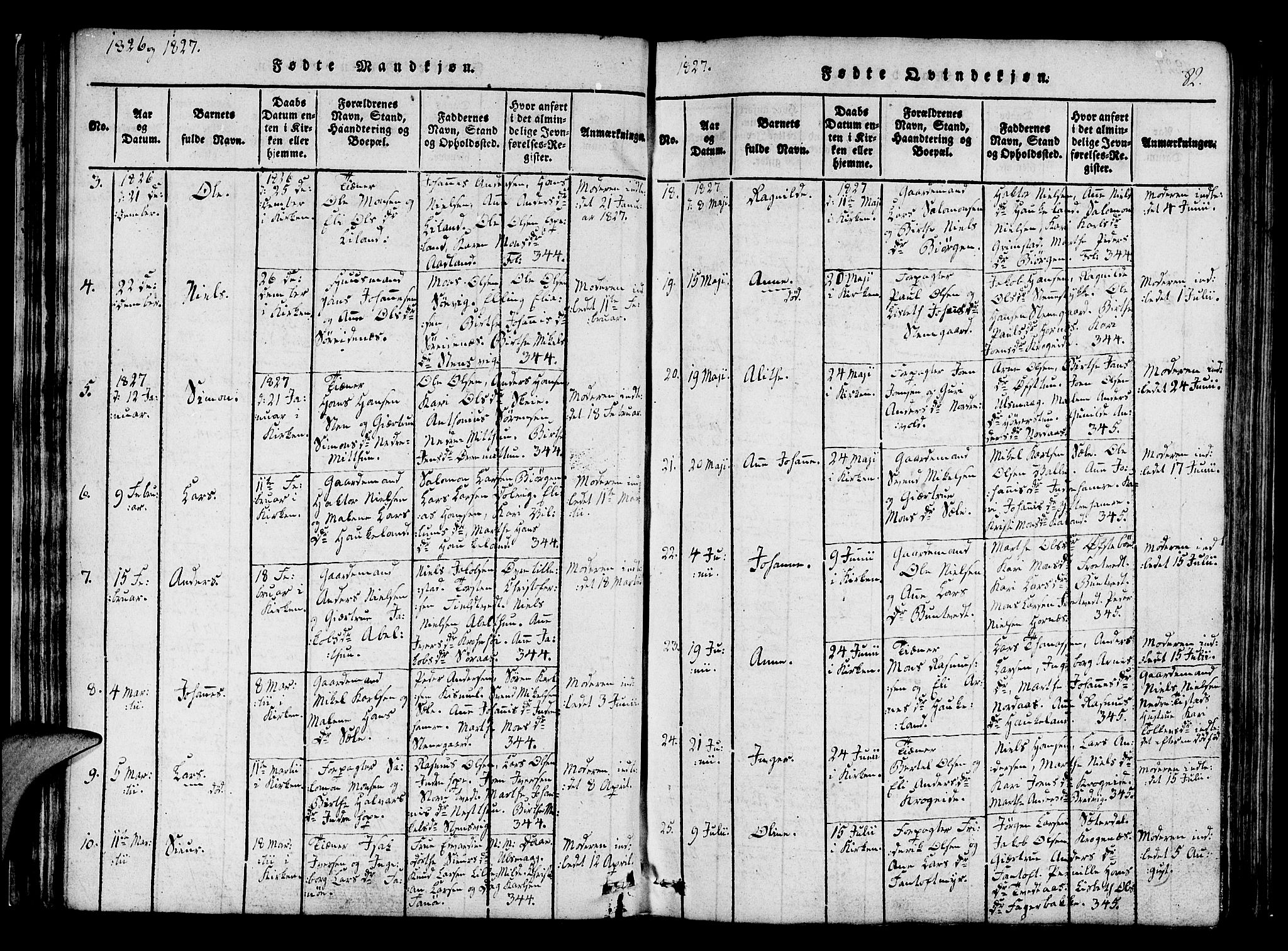Fana Sokneprestembete, SAB/A-75101/H/Haa/Haaa/L0007: Parish register (official) no. A 7, 1816-1828, p. 82