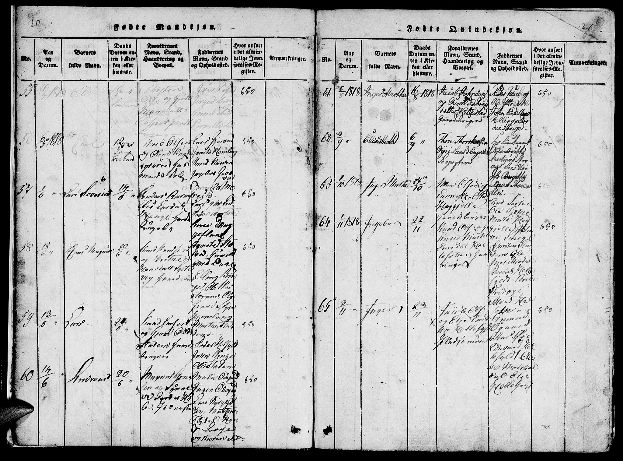 Ministerialprotokoller, klokkerbøker og fødselsregistre - Møre og Romsdal, AV/SAT-A-1454/519/L0260: Parish register (copy) no. 519C01, 1817-1829, p. 20-21