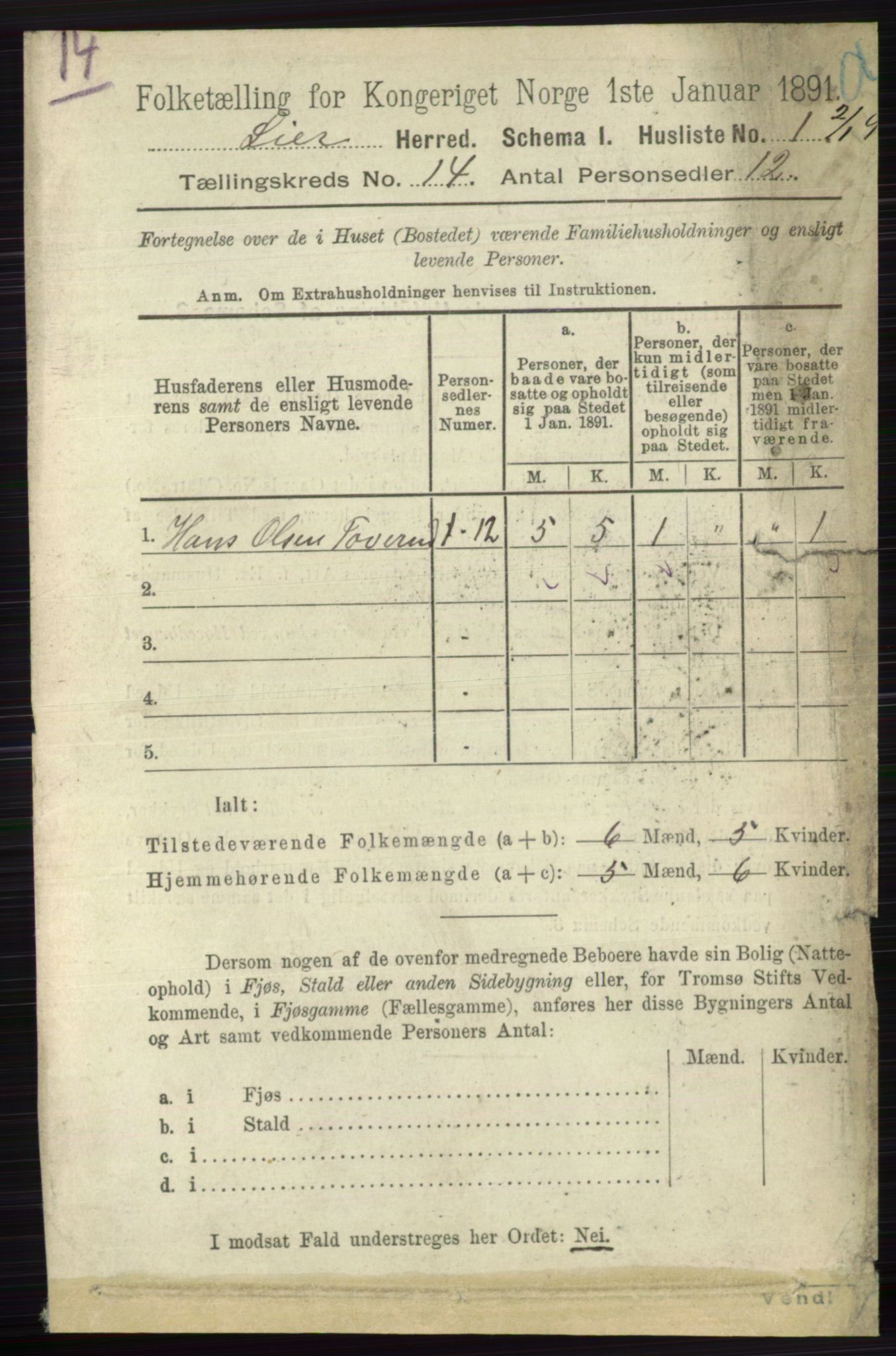 RA, 1891 census for 0626 Lier, 1891, p. 8211