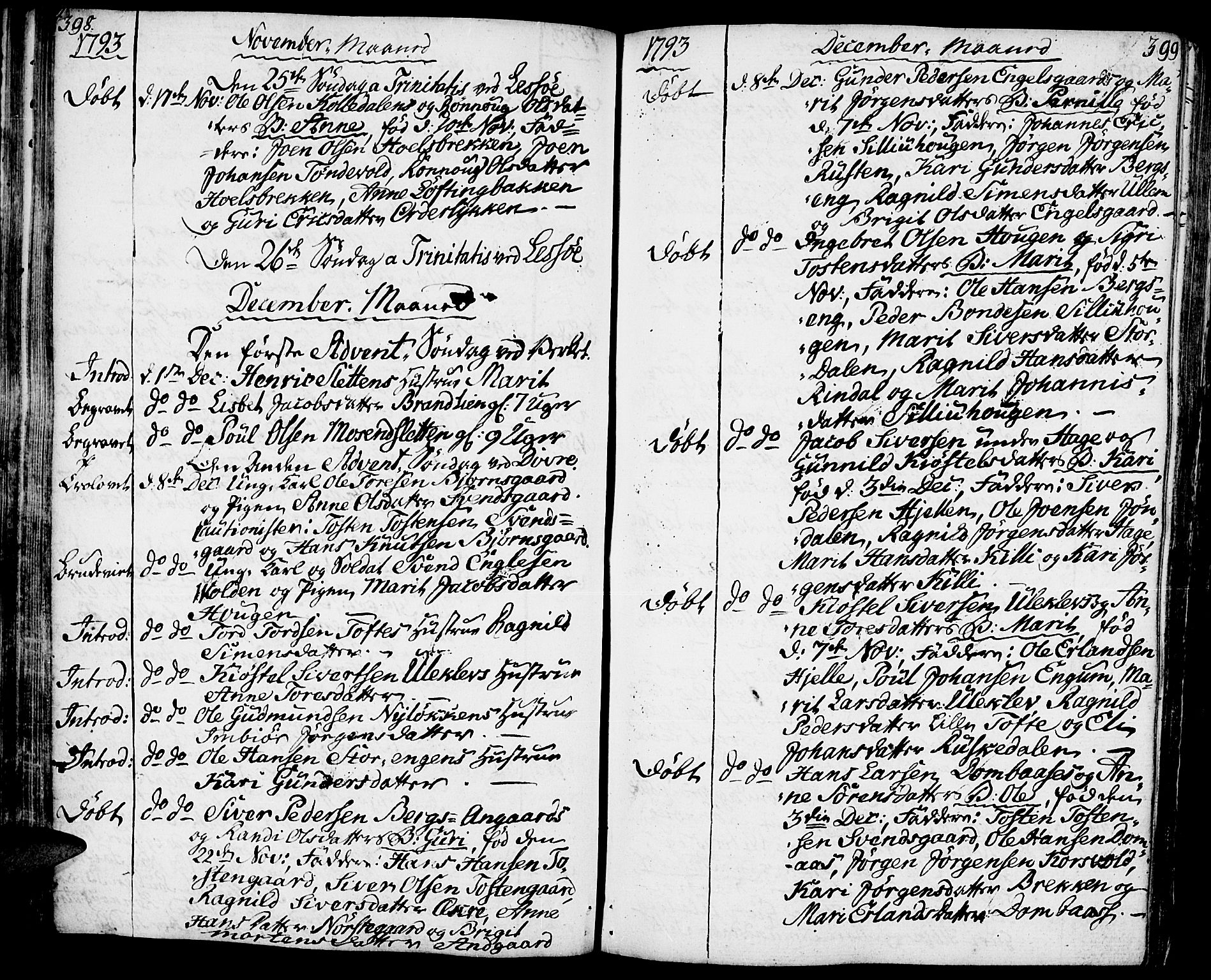 Lesja prestekontor, AV/SAH-PREST-068/H/Ha/Haa/L0003: Parish register (official) no. 3, 1777-1819, p. 398-399