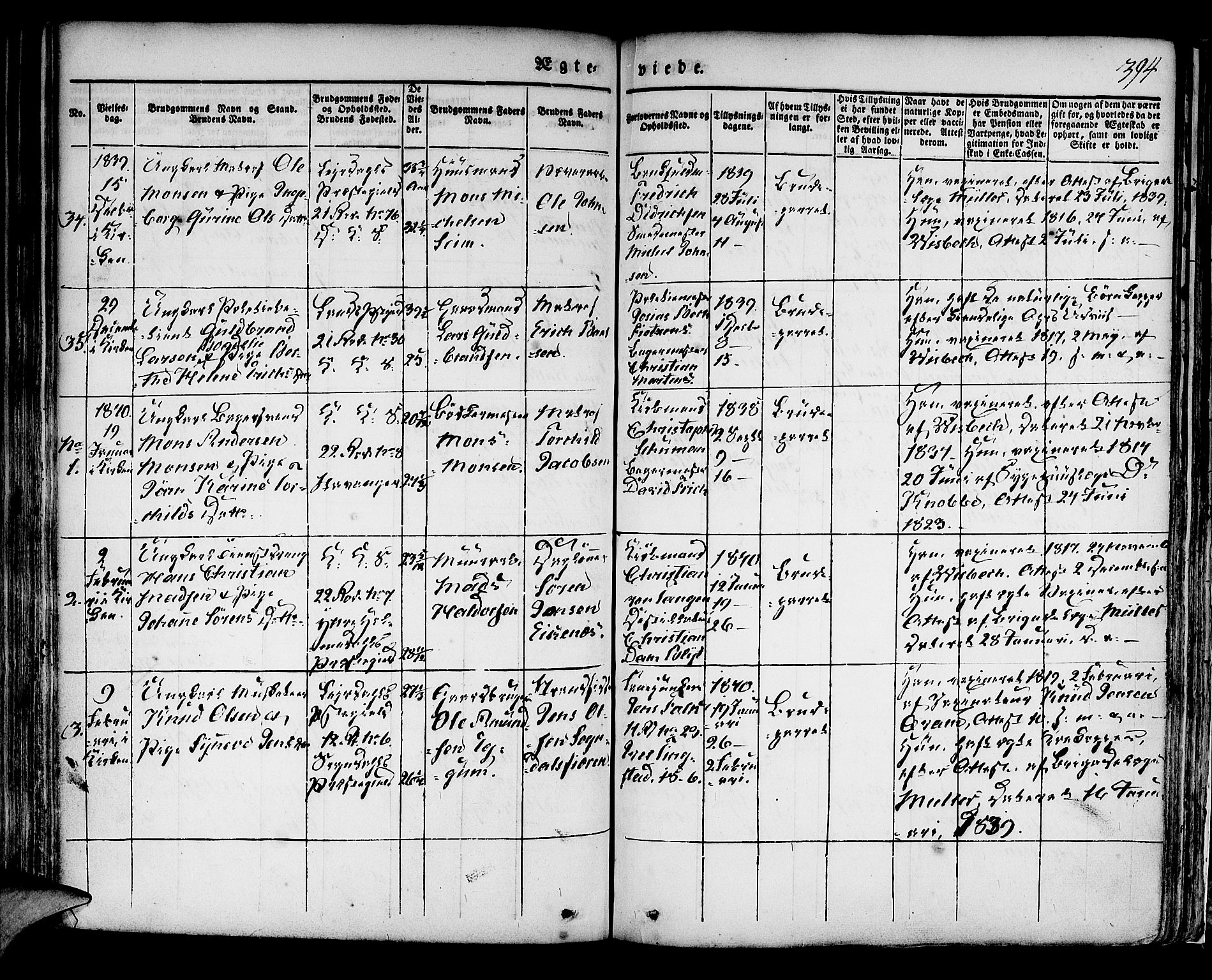 Korskirken sokneprestembete, SAB/A-76101/H/Hab: Parish register (copy) no. A 5II, 1831-1844, p. 394