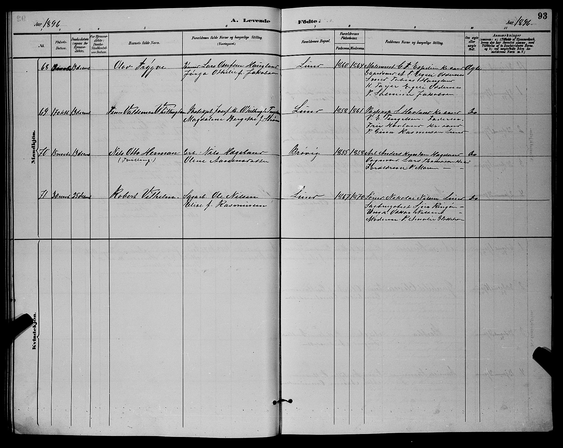 Oddernes sokneprestkontor, SAK/1111-0033/F/Fb/Fba/L0008: Parish register (copy) no. B 8, 1887-1898, p. 93