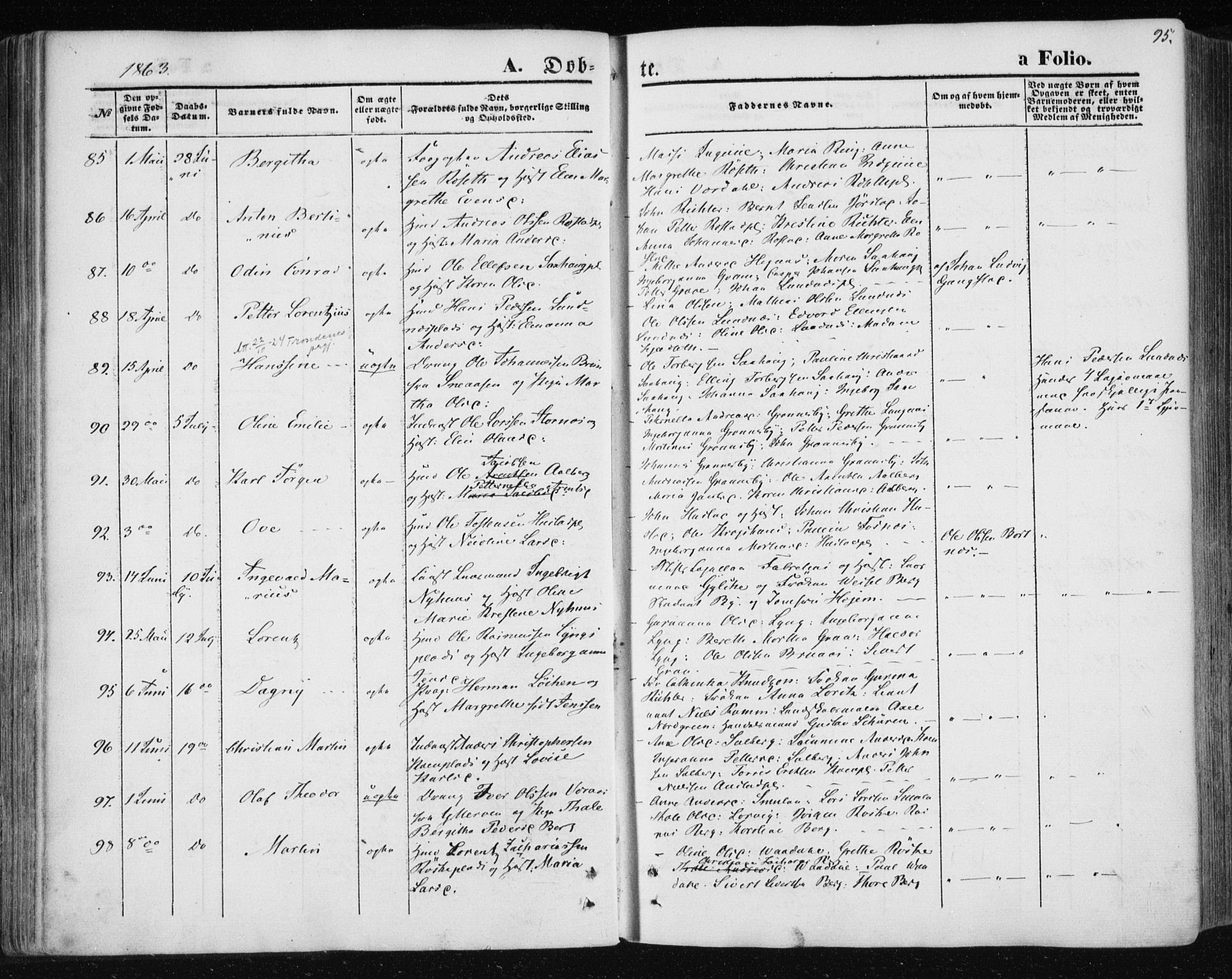 Ministerialprotokoller, klokkerbøker og fødselsregistre - Nord-Trøndelag, SAT/A-1458/730/L0283: Parish register (official) no. 730A08, 1855-1865, p. 95