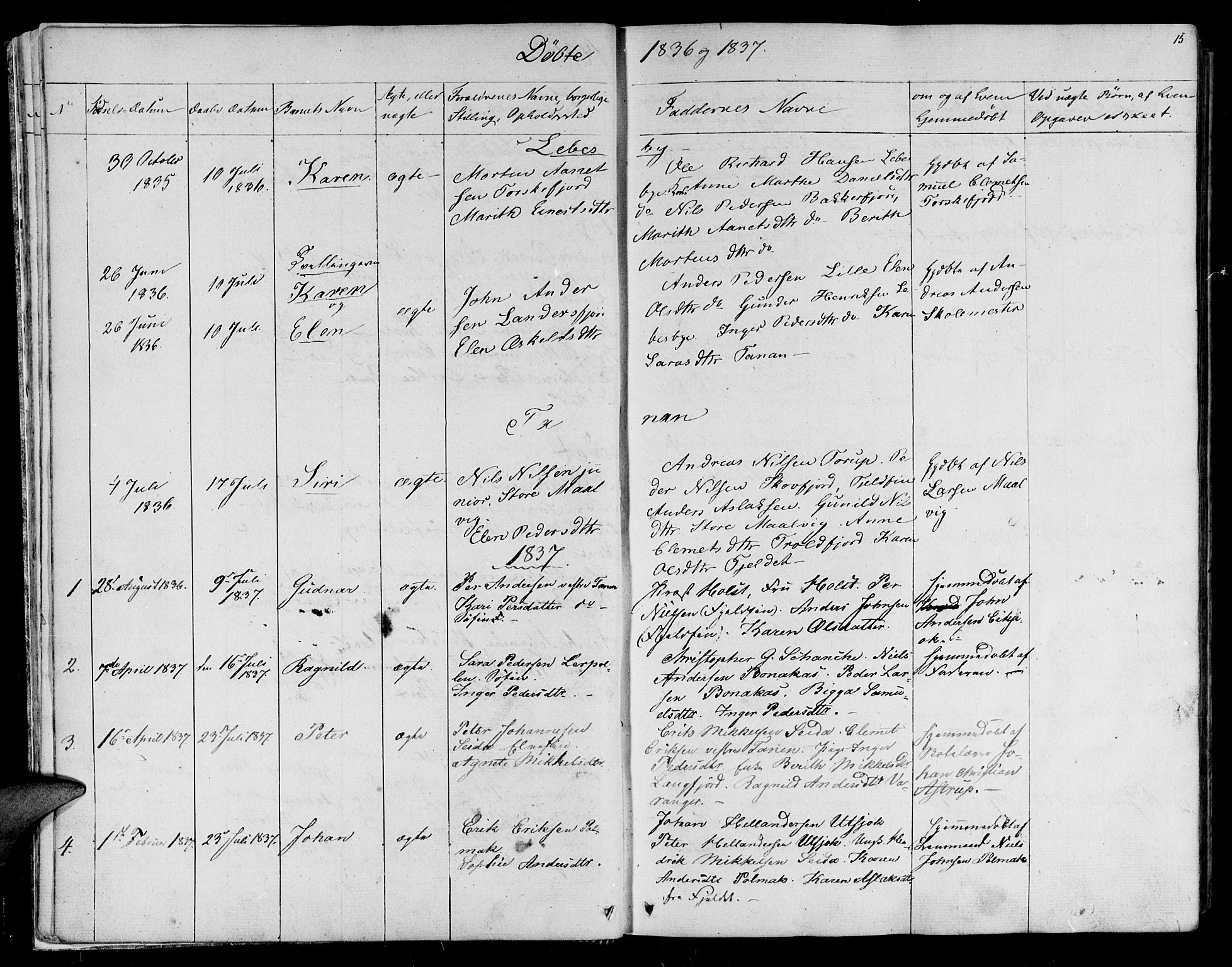 Lebesby sokneprestkontor, SATØ/S-1353/H/Ha/L0003kirke: Parish register (official) no. 3, 1833-1852, p. 15