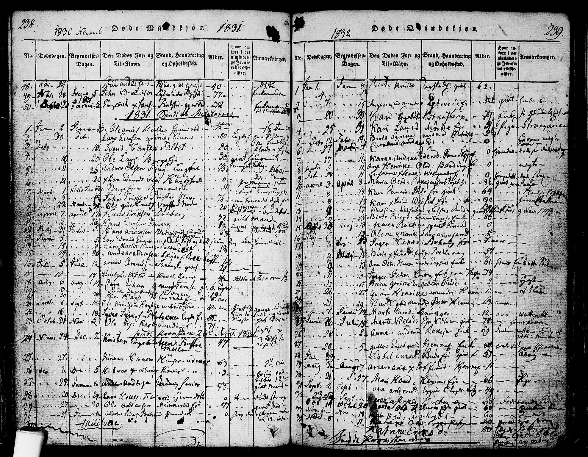 Nes prestekontor Kirkebøker, AV/SAO-A-10410/F/Fa/L0005: Parish register (official) no. I 5, 1815-1835, p. 238-239