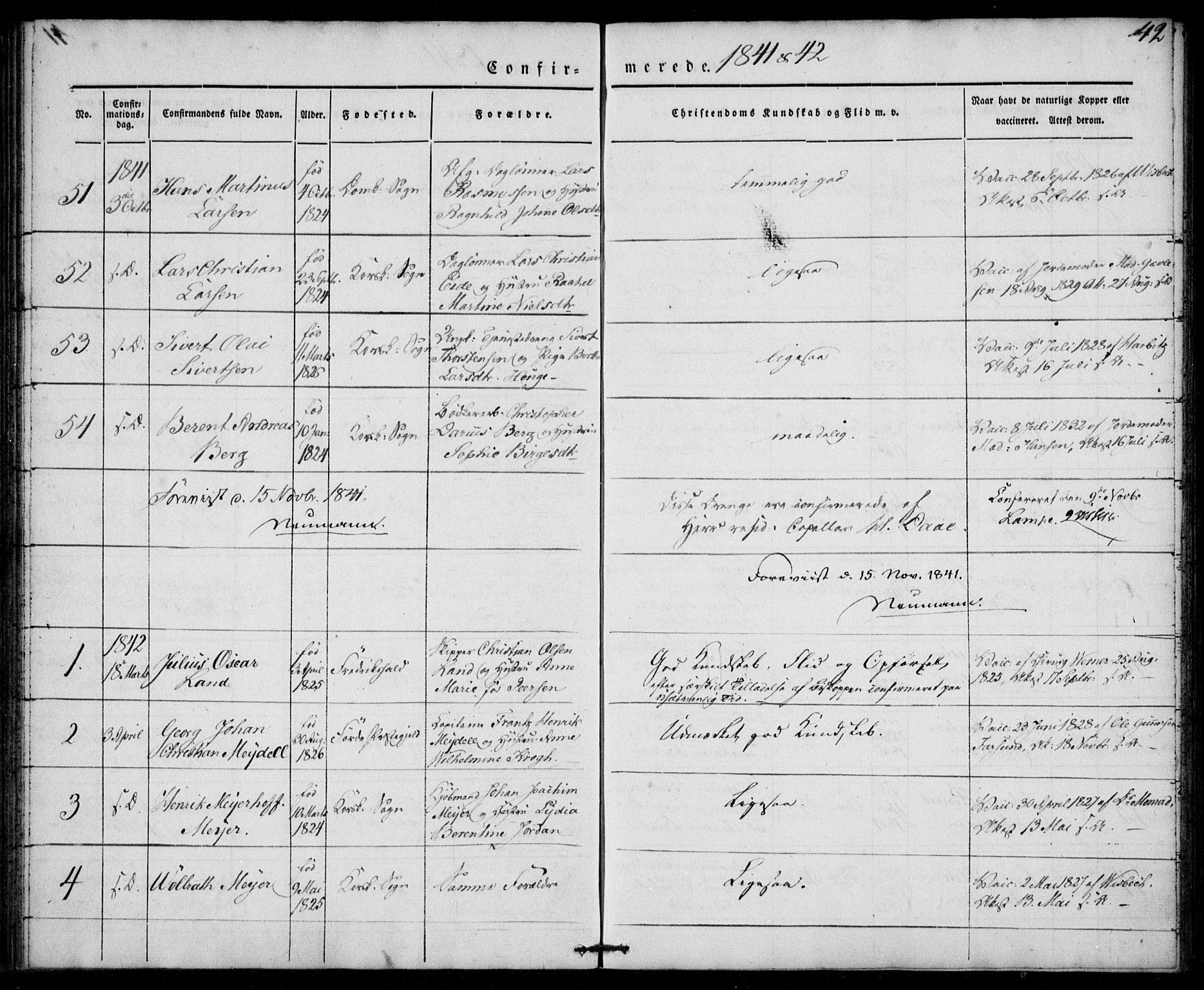Korskirken sokneprestembete, SAB/A-76101/H/Haa/L0025: Parish register (official) no. C 1, 1836-1842, p. 42