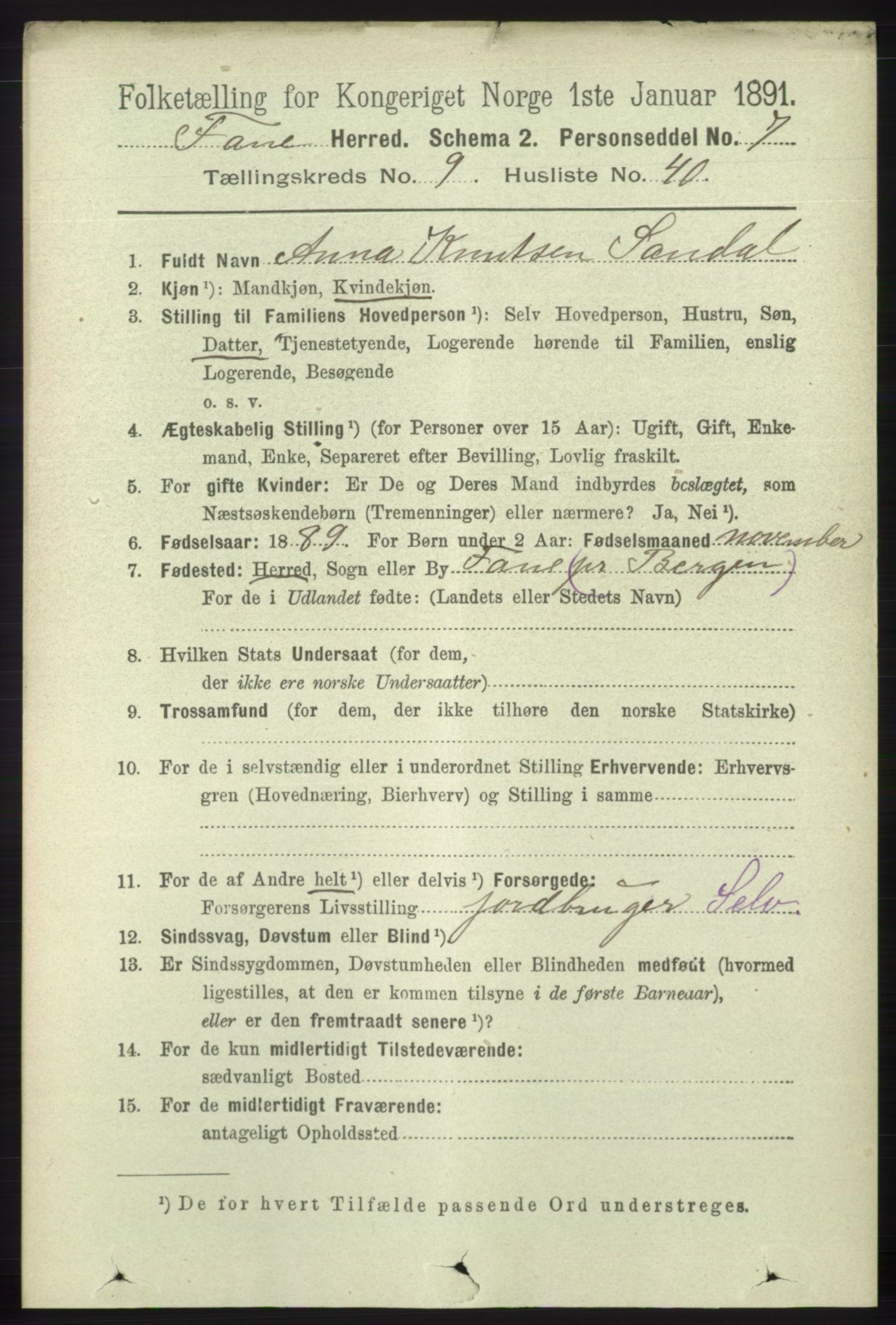 RA, 1891 census for 1249 Fana, 1891, p. 5102