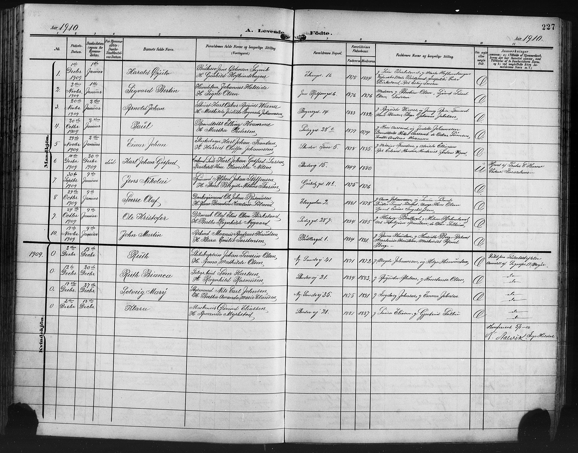 Sandviken Sokneprestembete, SAB/A-77601/H/Hb/L0004: Parish register (copy) no. B 1, 1901-1914, p. 227