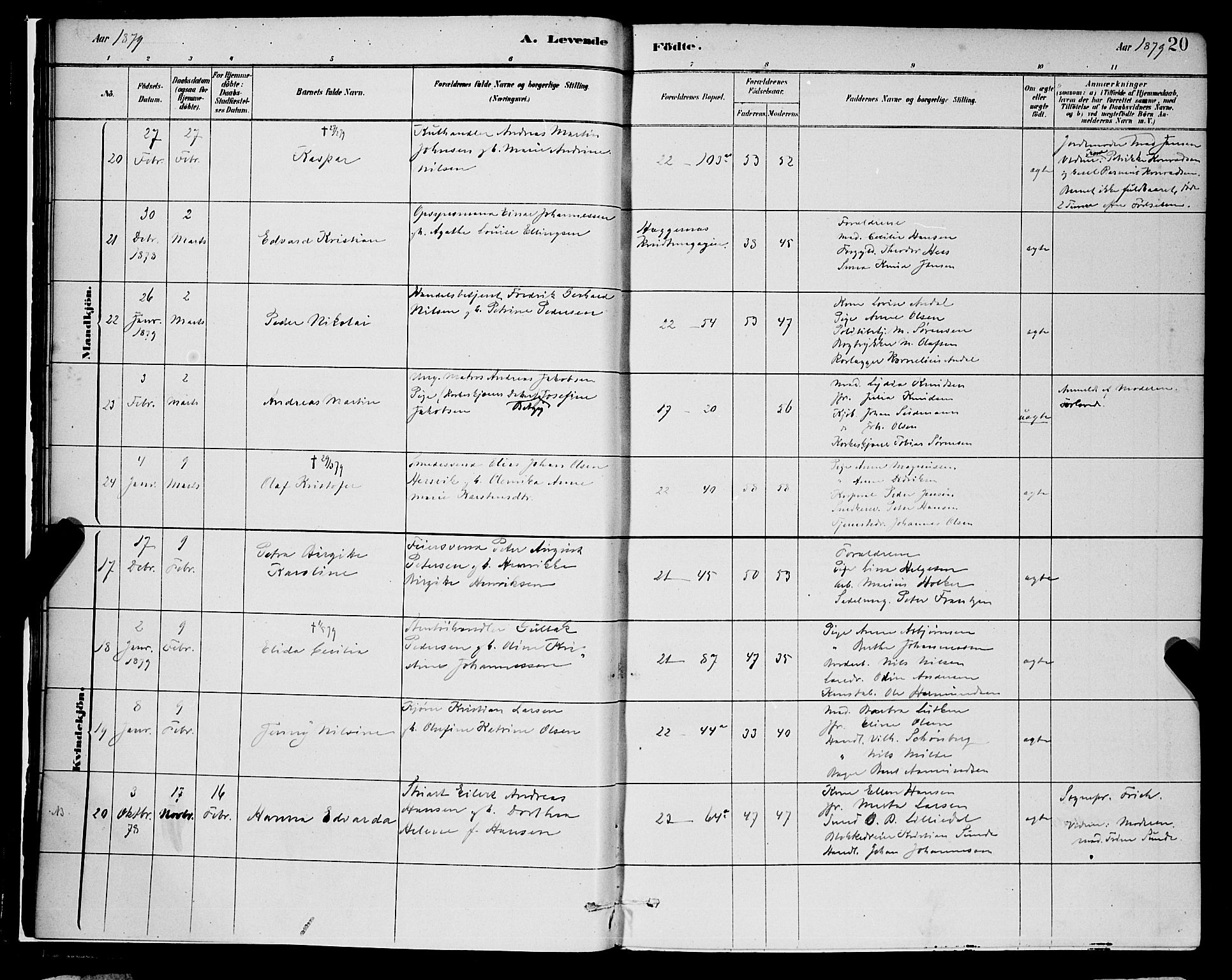 Korskirken sokneprestembete, AV/SAB-A-76101/H/Hab: Parish register (copy) no. B 8, 1878-1887, p. 20