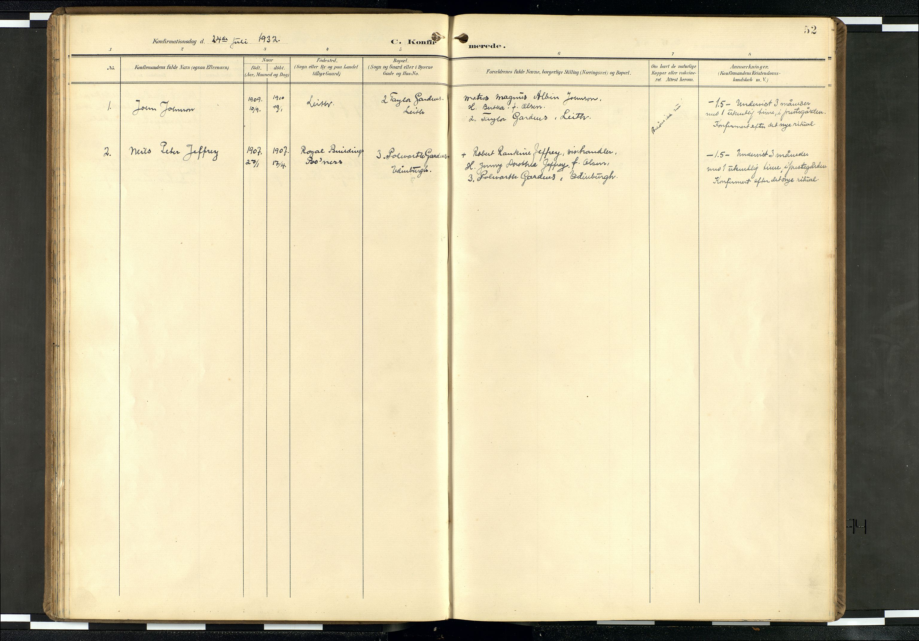 Den norske sjømannsmisjon i utlandet/Skotske havner (Leith, Glasgow), SAB/SAB/PA-0100/H/Ha/Haa/L0004: Parish register (official) no. A 4, 1899-1949, p. 51b-52a