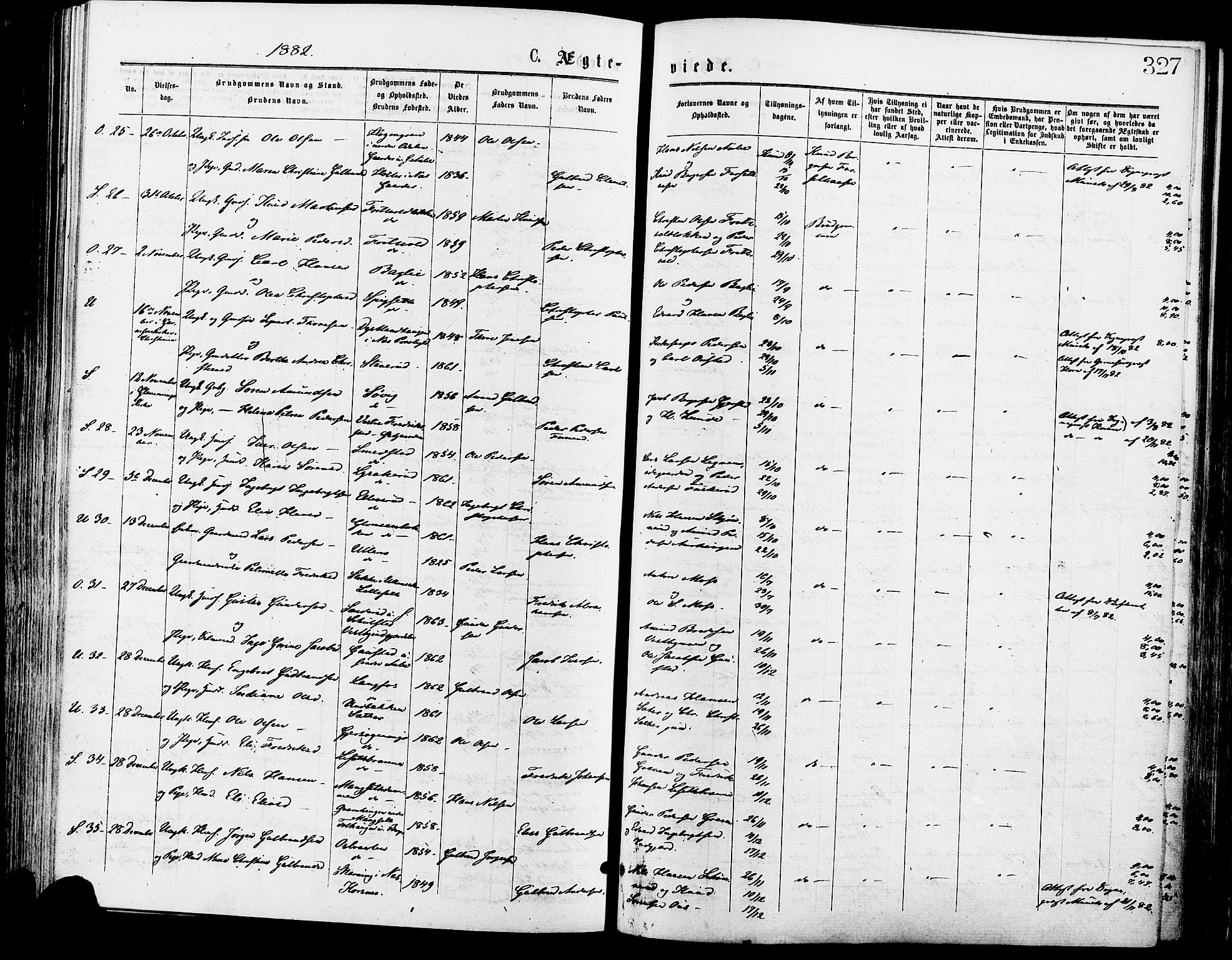 Sør-Odal prestekontor, AV/SAH-PREST-030/H/Ha/Haa/L0005: Parish register (official) no. 5, 1876-1885, p. 327