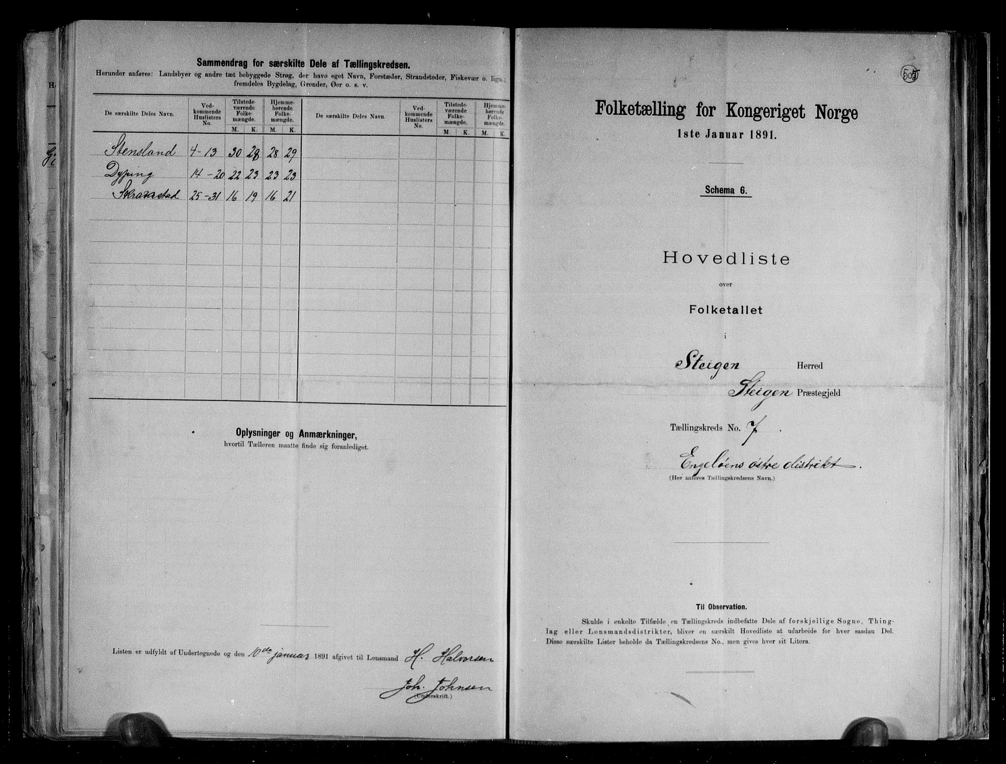 RA, 1891 census for 1848 Steigen, 1891, p. 16