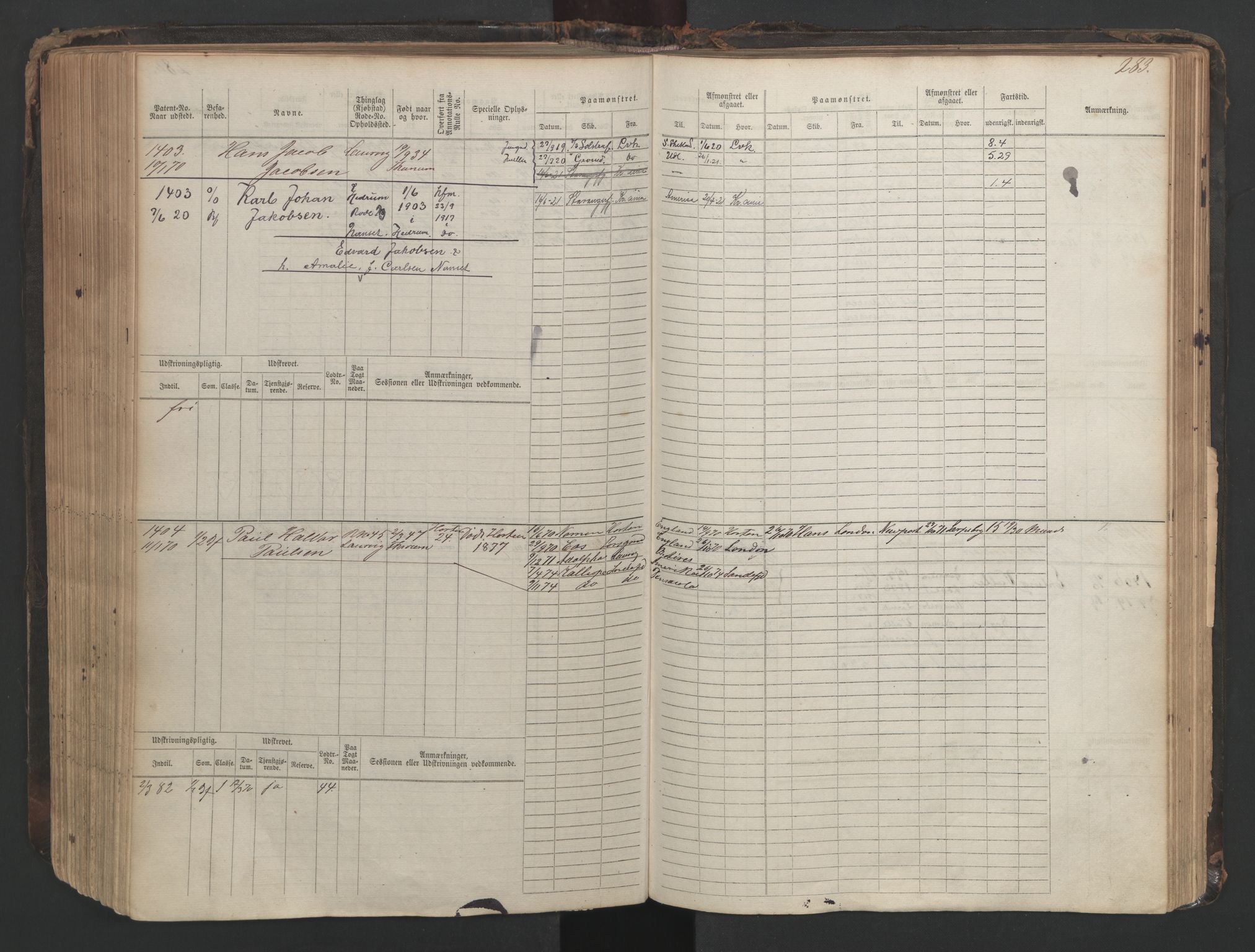 Larvik innrulleringskontor, SAKO/A-787/F/Fc/L0003: Hovedrulle, 1868, p. 283