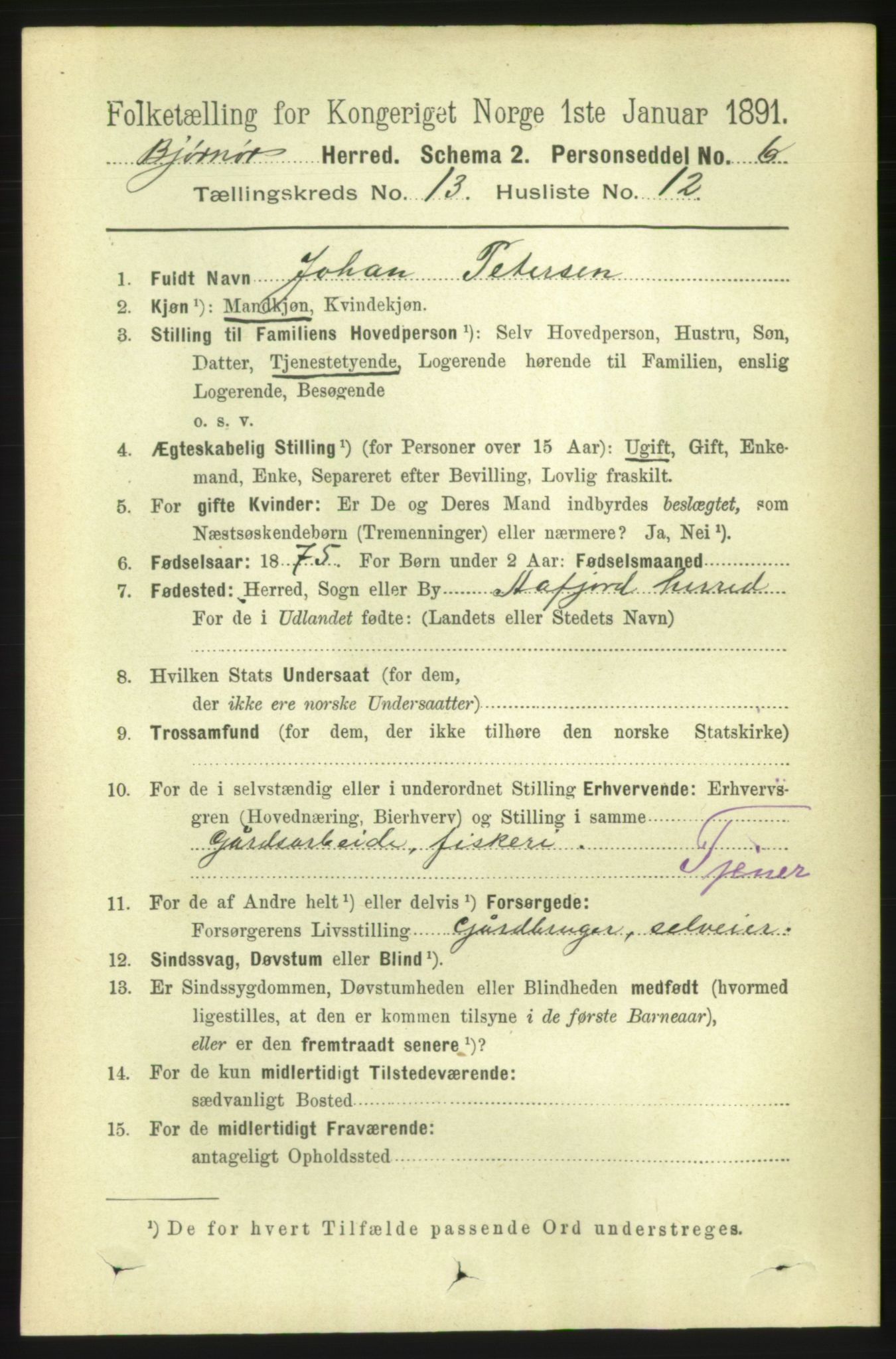 RA, 1891 census for 1632 Bjørnør, 1891, p. 5616