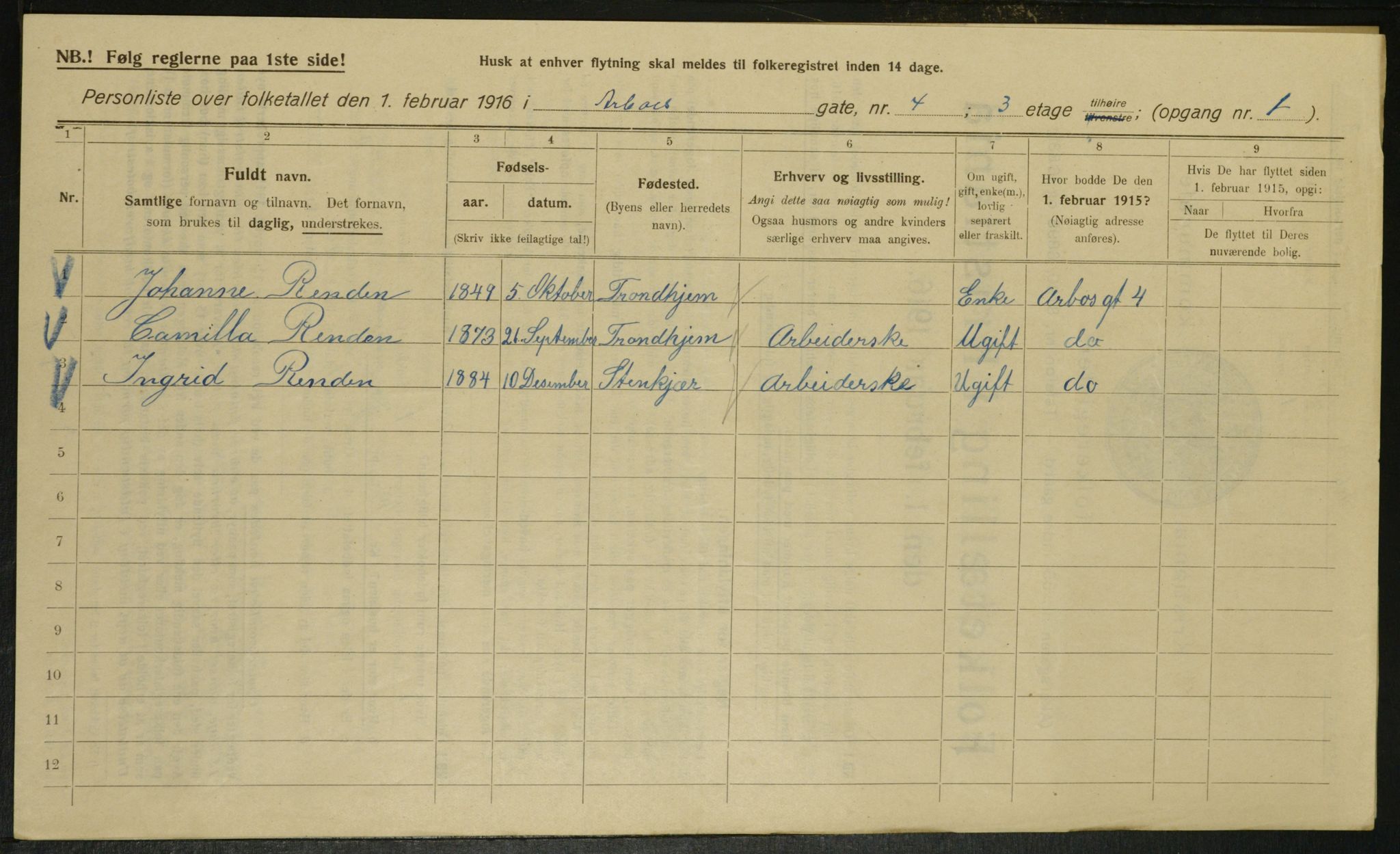 OBA, Municipal Census 1916 for Kristiania, 1916, p. 1930