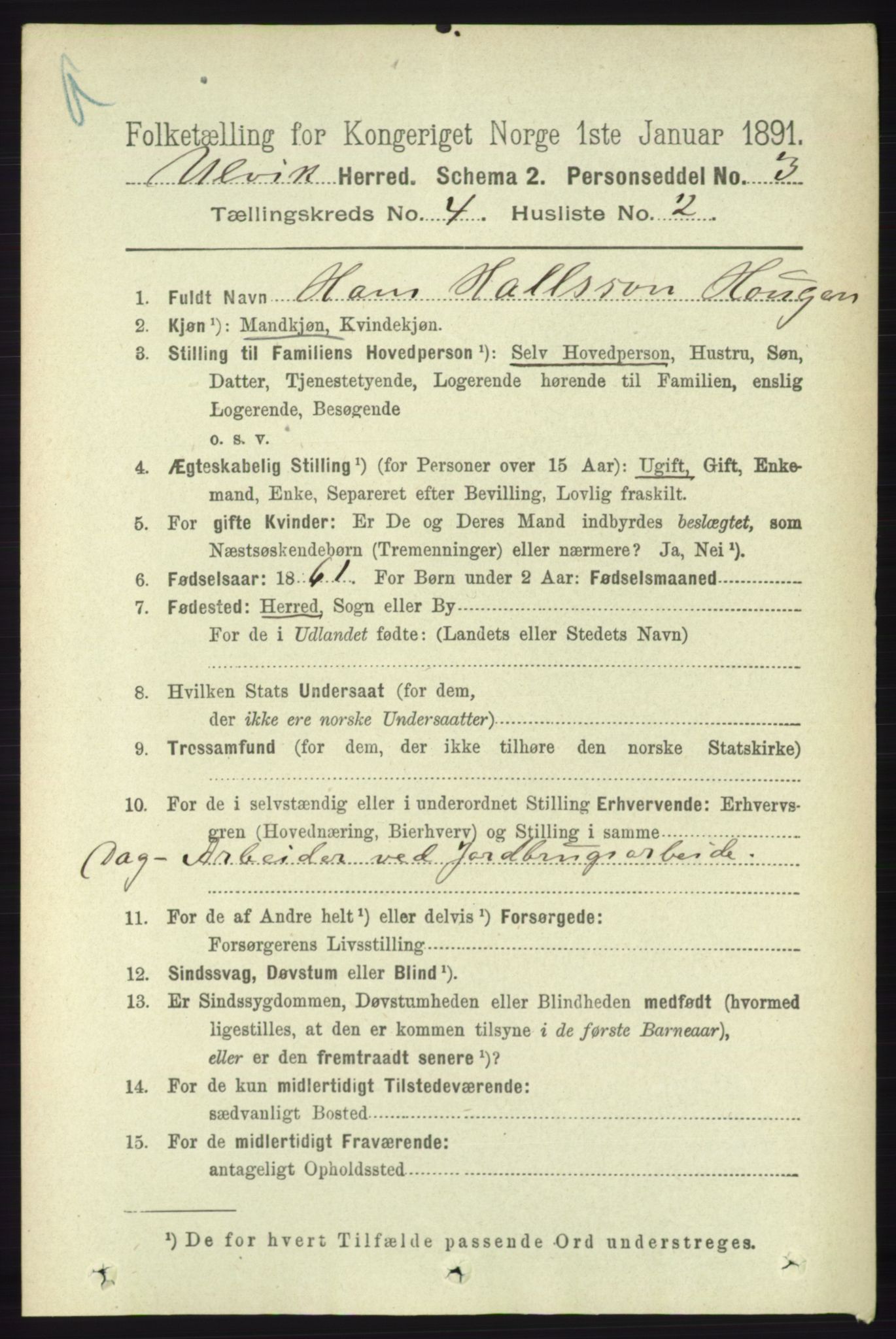 RA, 1891 census for 1233 Ulvik, 1891, p. 595