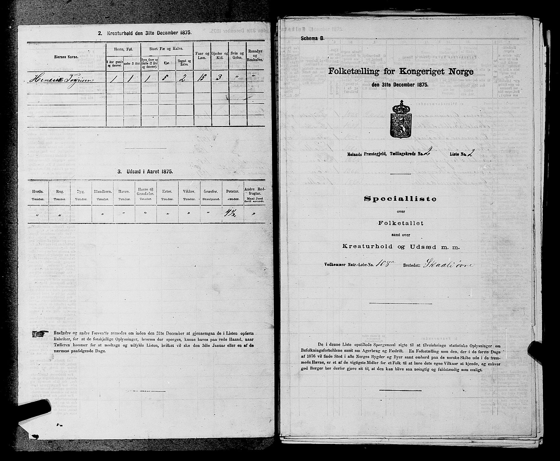 SAKO, 1875 census for 0831P Moland, 1875, p. 142