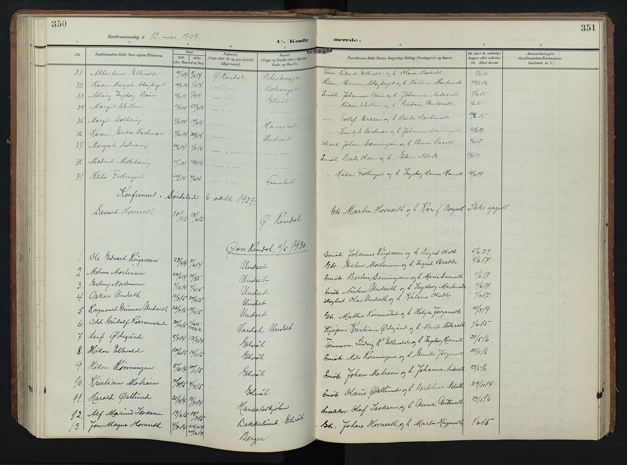 Rendalen prestekontor, SAH/PREST-054/H/Ha/Hab/L0004: Parish register (copy) no. 4, 1904-1946, p. 350-351