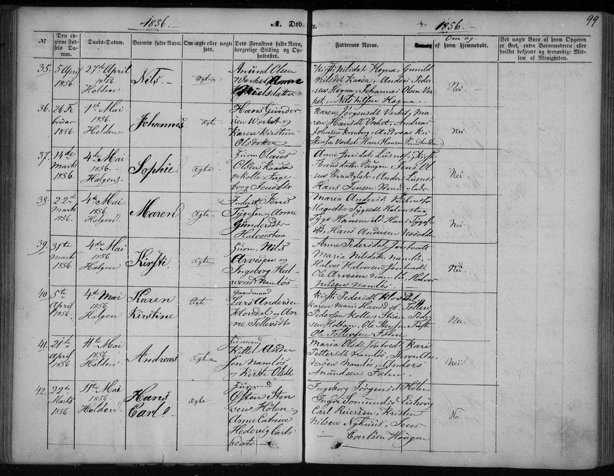 Holla kirkebøker, SAKO/A-272/F/Fa/L0005: Parish register (official) no. 5, 1849-1860, p. 99