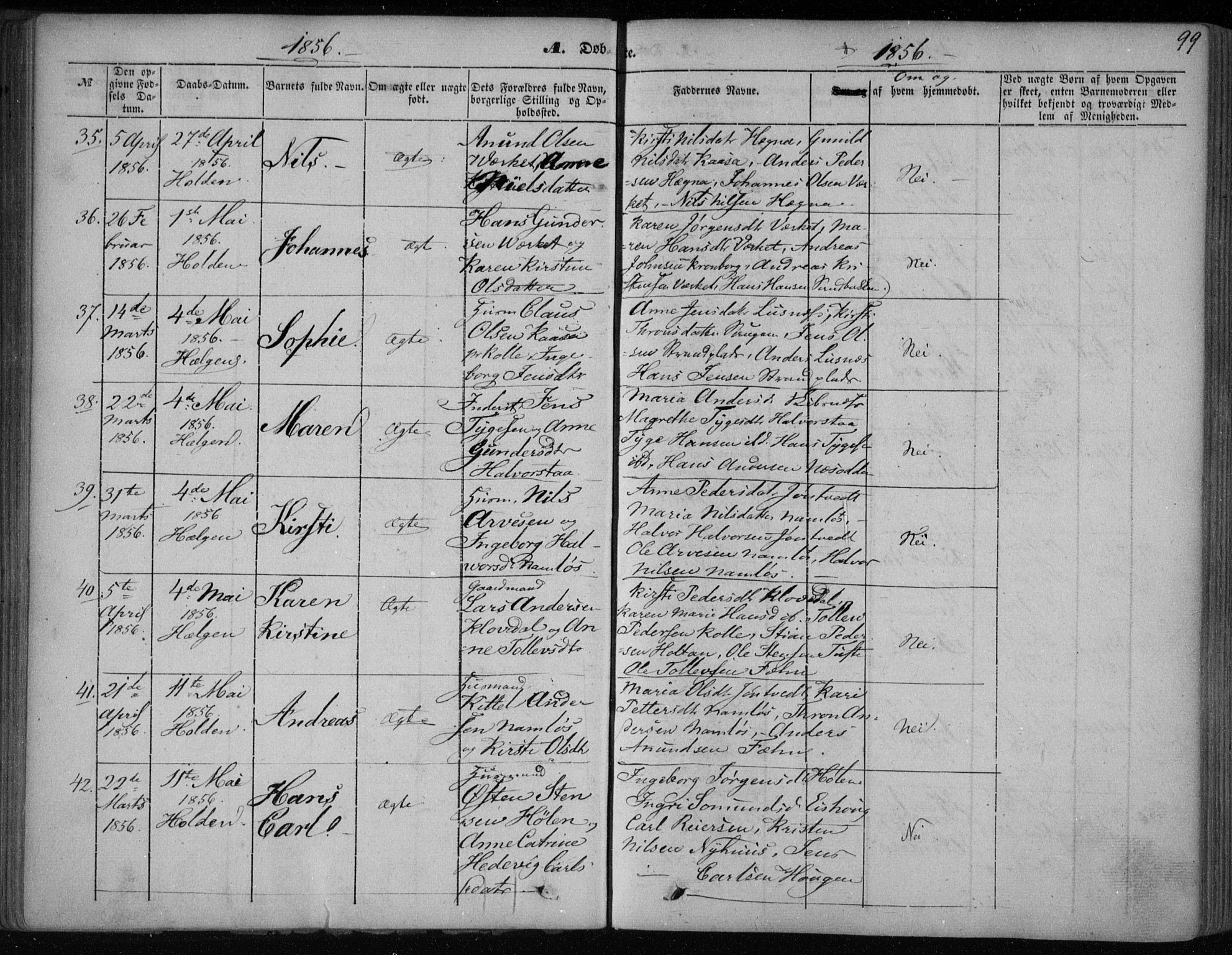 Holla kirkebøker, AV/SAKO-A-272/F/Fa/L0005: Parish register (official) no. 5, 1849-1860, p. 99