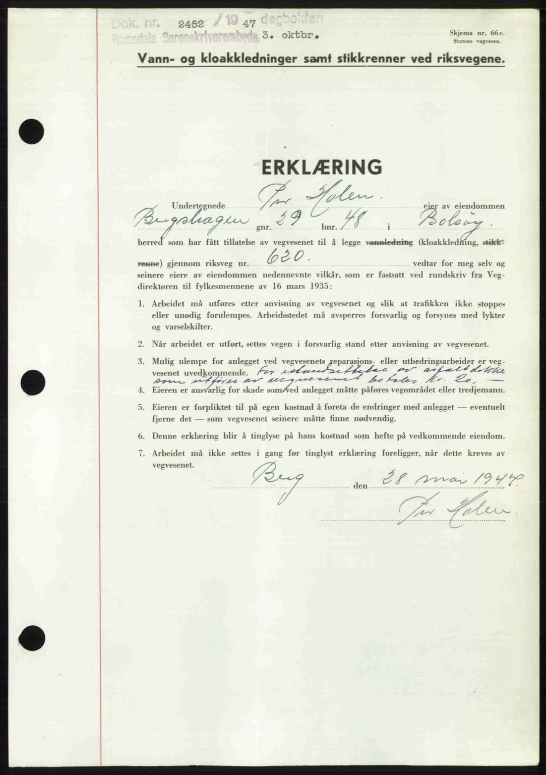 Romsdal sorenskriveri, SAT/A-4149/1/2/2C: Mortgage book no. A24, 1947-1947, Diary no: : 2452/1947