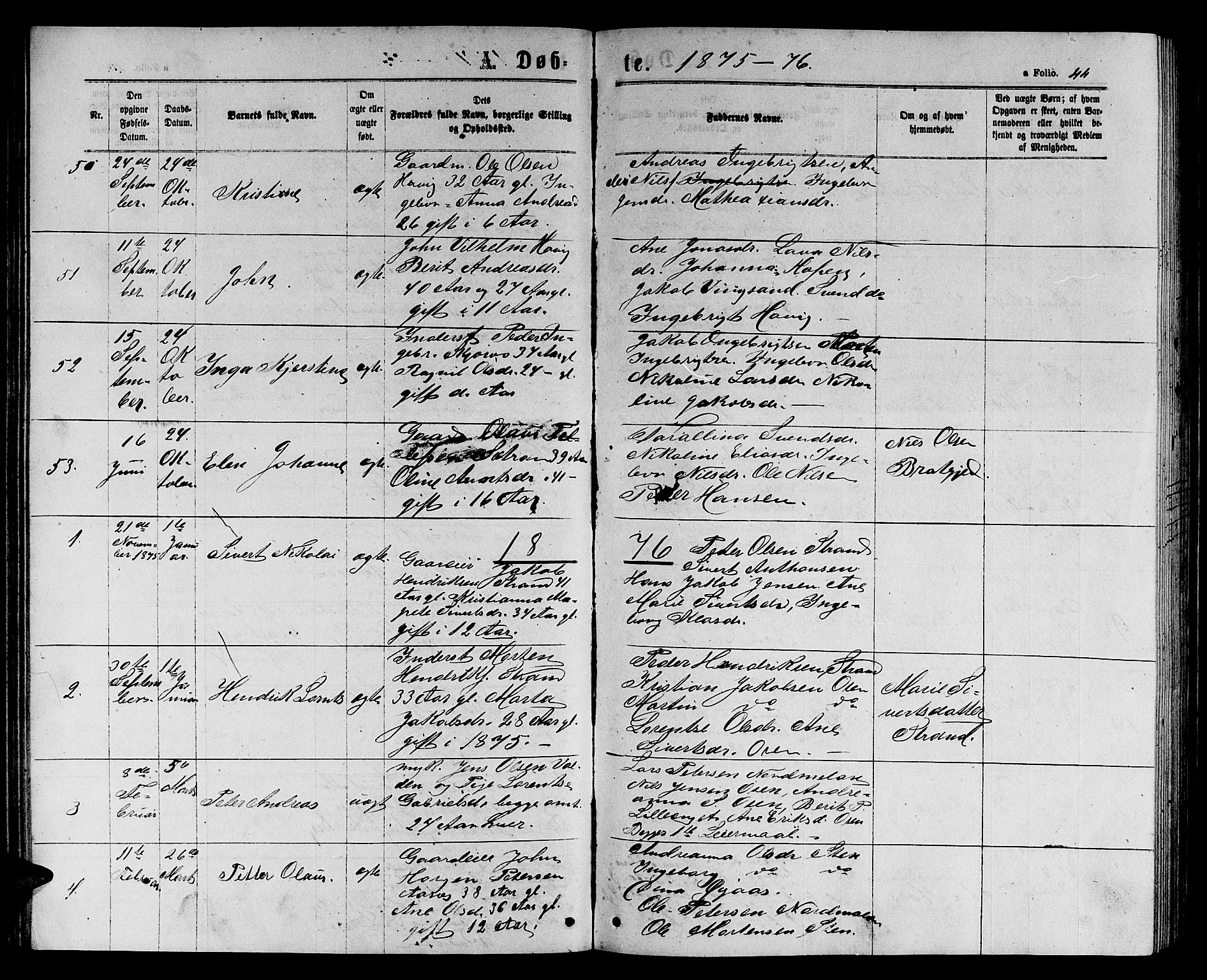 Ministerialprotokoller, klokkerbøker og fødselsregistre - Sør-Trøndelag, SAT/A-1456/658/L0725: Parish register (copy) no. 658C01, 1867-1882, p. 44