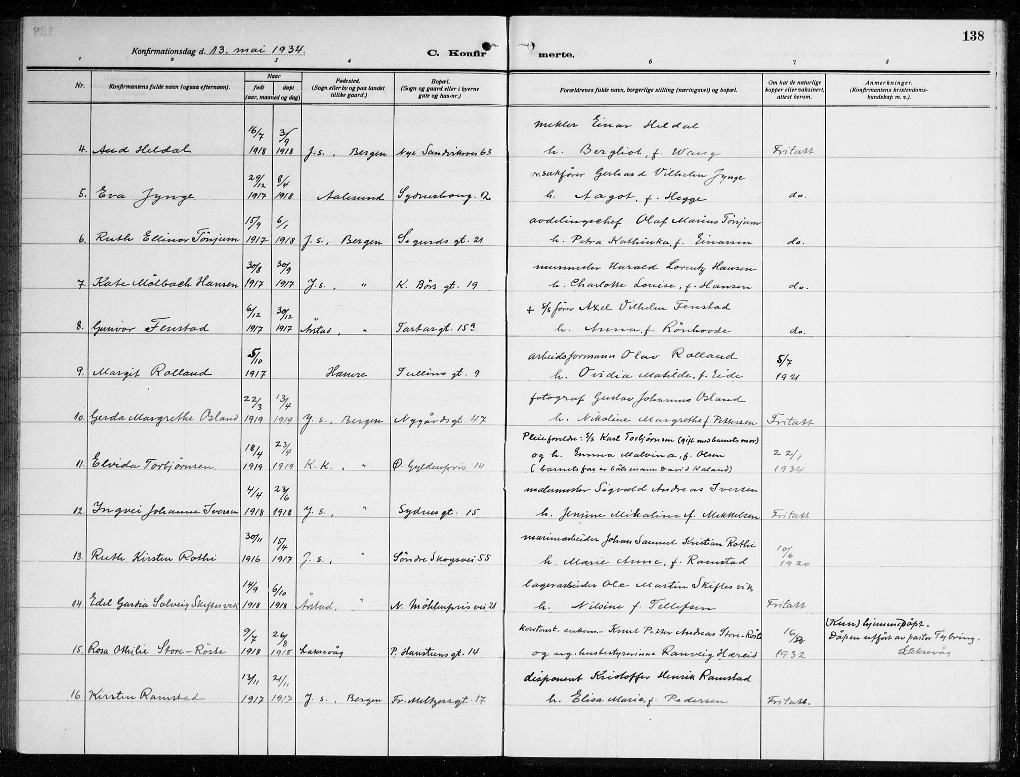 Johanneskirken sokneprestembete, AV/SAB-A-76001/H/Haa/L0010: Parish register (official) no. C 3, 1925-1935, p. 138