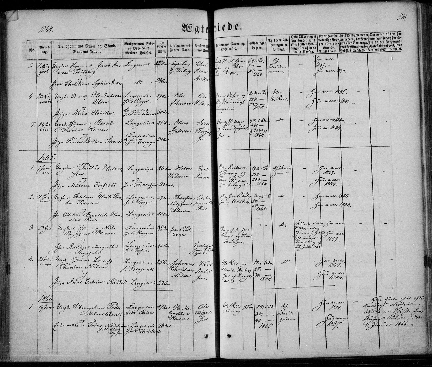 Bamble kirkebøker, SAKO/A-253/F/Fa/L0005: Parish register (official) no. I 5, 1854-1869, p. 541