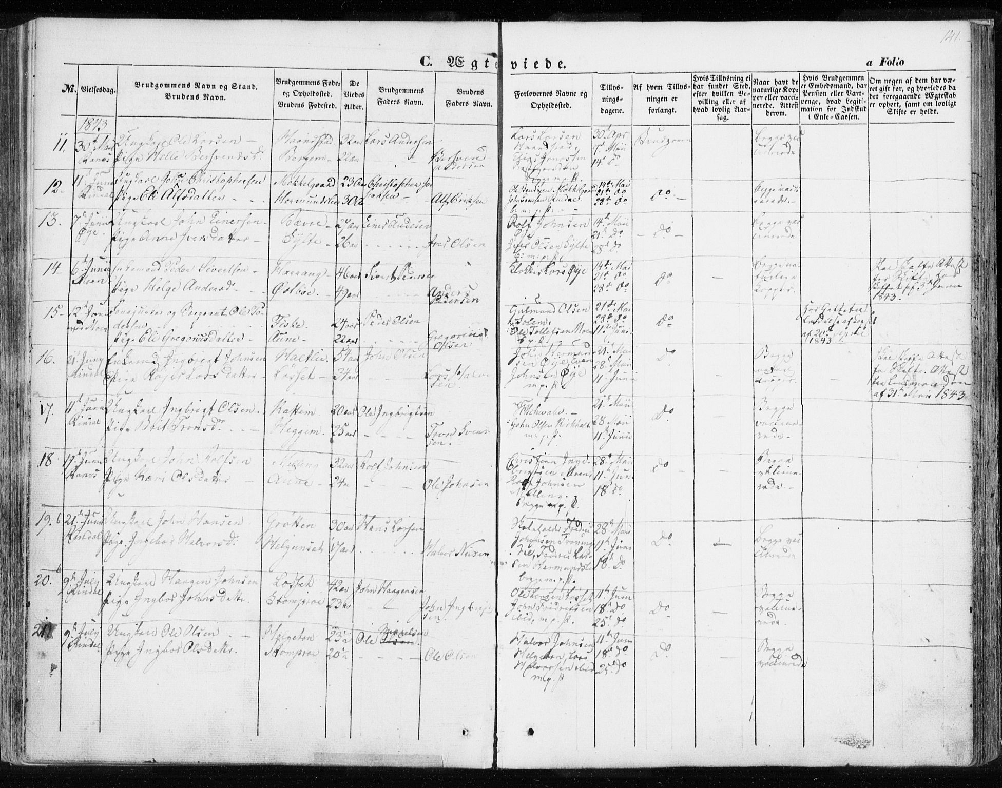 Ministerialprotokoller, klokkerbøker og fødselsregistre - Møre og Romsdal, SAT/A-1454/595/L1043: Parish register (official) no. 595A05, 1843-1851, p. 141