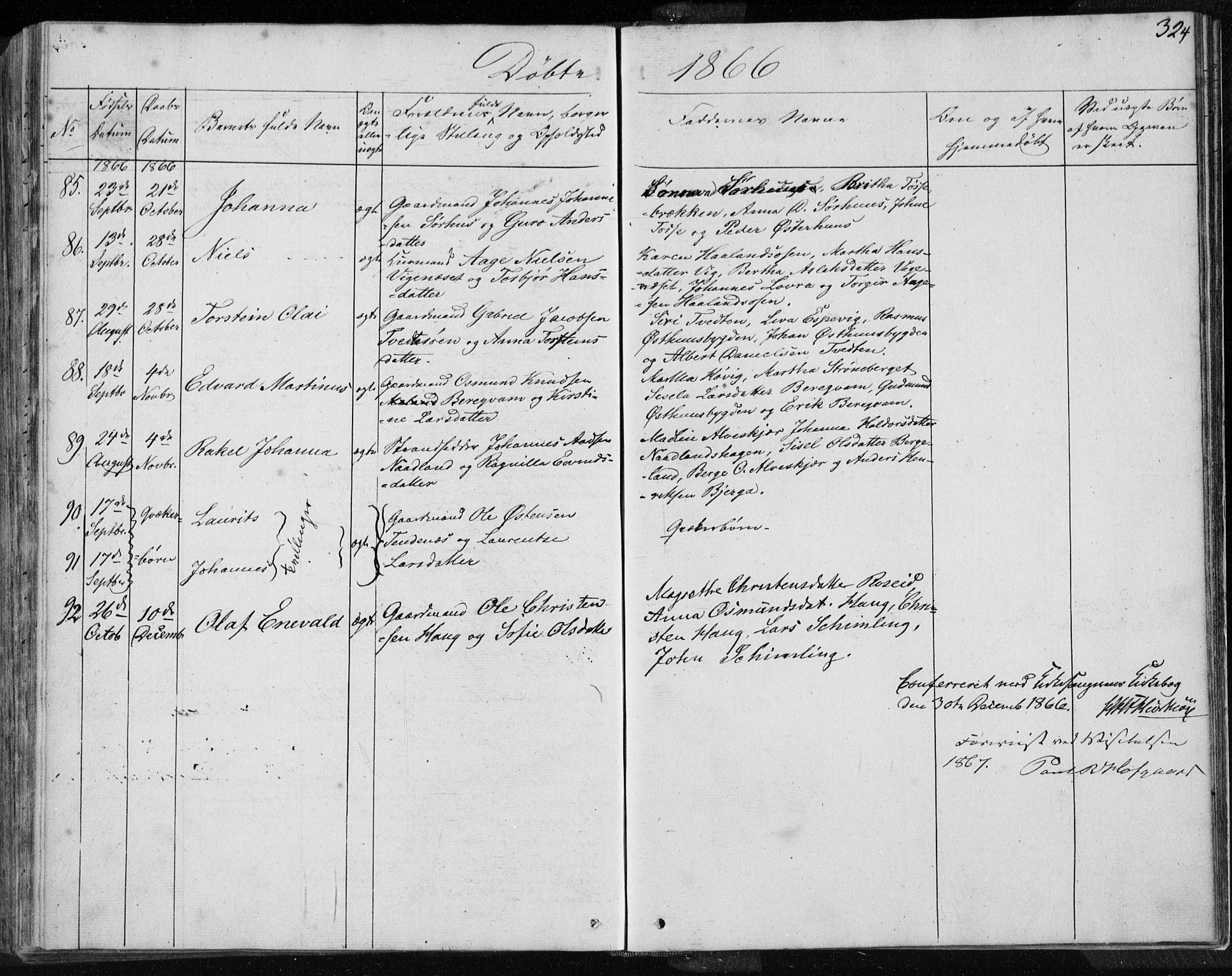 Jelsa sokneprestkontor, AV/SAST-A-101842/01/IV: Parish register (official) no. A 7, 1854-1866, p. 324