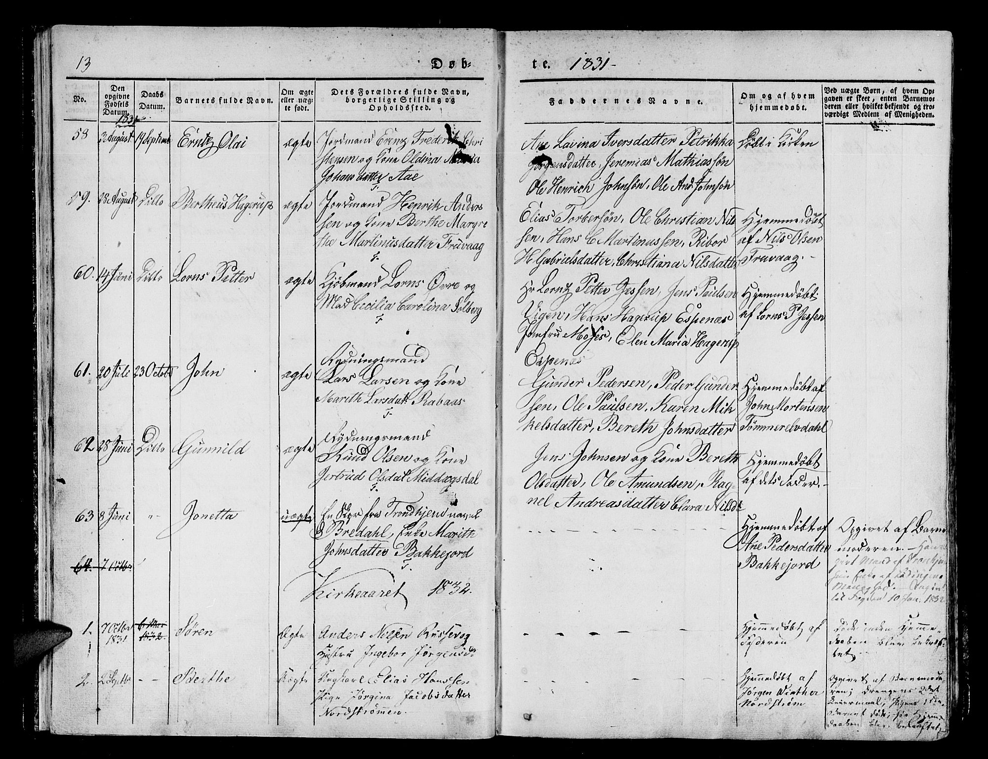 Tranøy sokneprestkontor, SATØ/S-1313/I/Ia/Iaa/L0005kirke: Parish register (official) no. 5, 1829-1844, p. 13