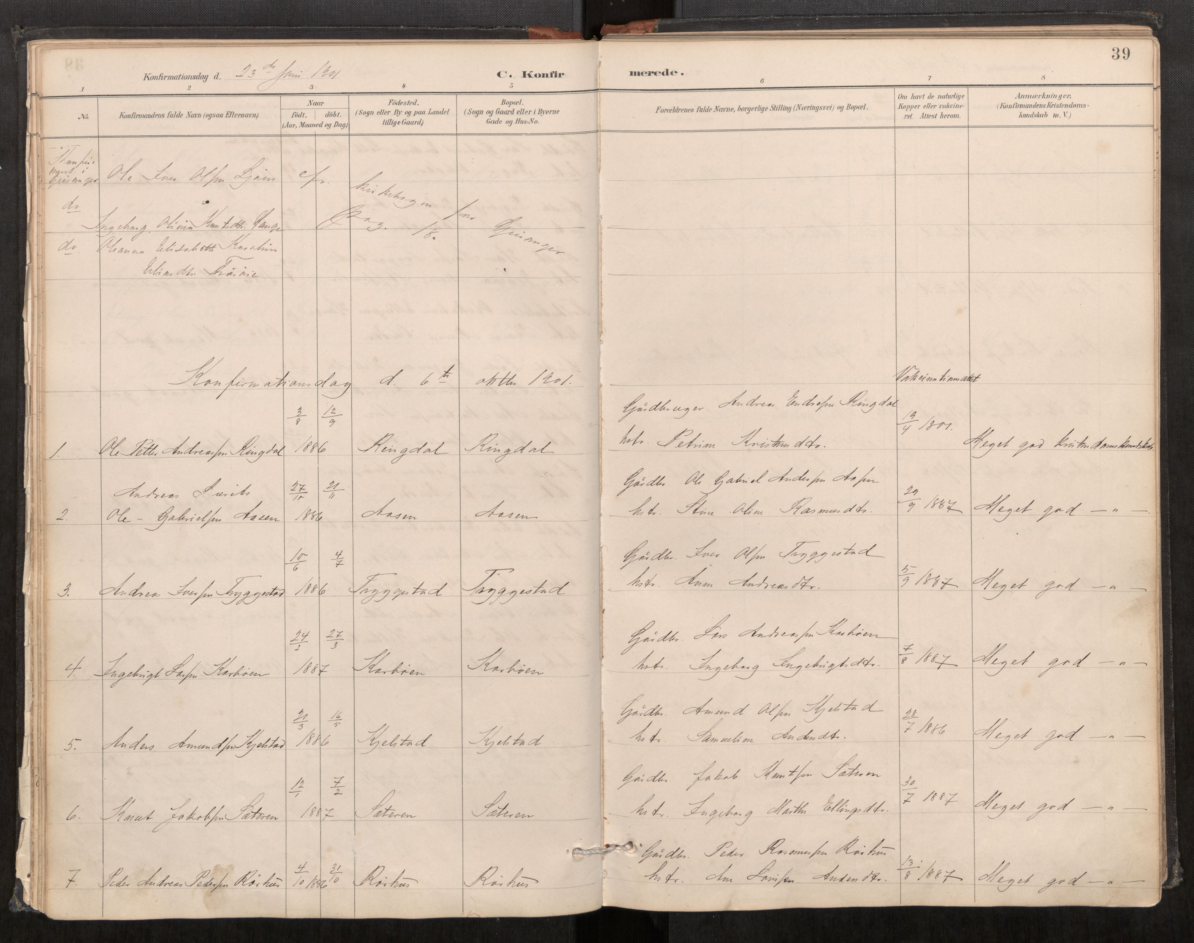 Sunnylven sokneprestkontor, SAT/A-1007: Parish register (official) no. 517A09, 1887-1910, p. 39
