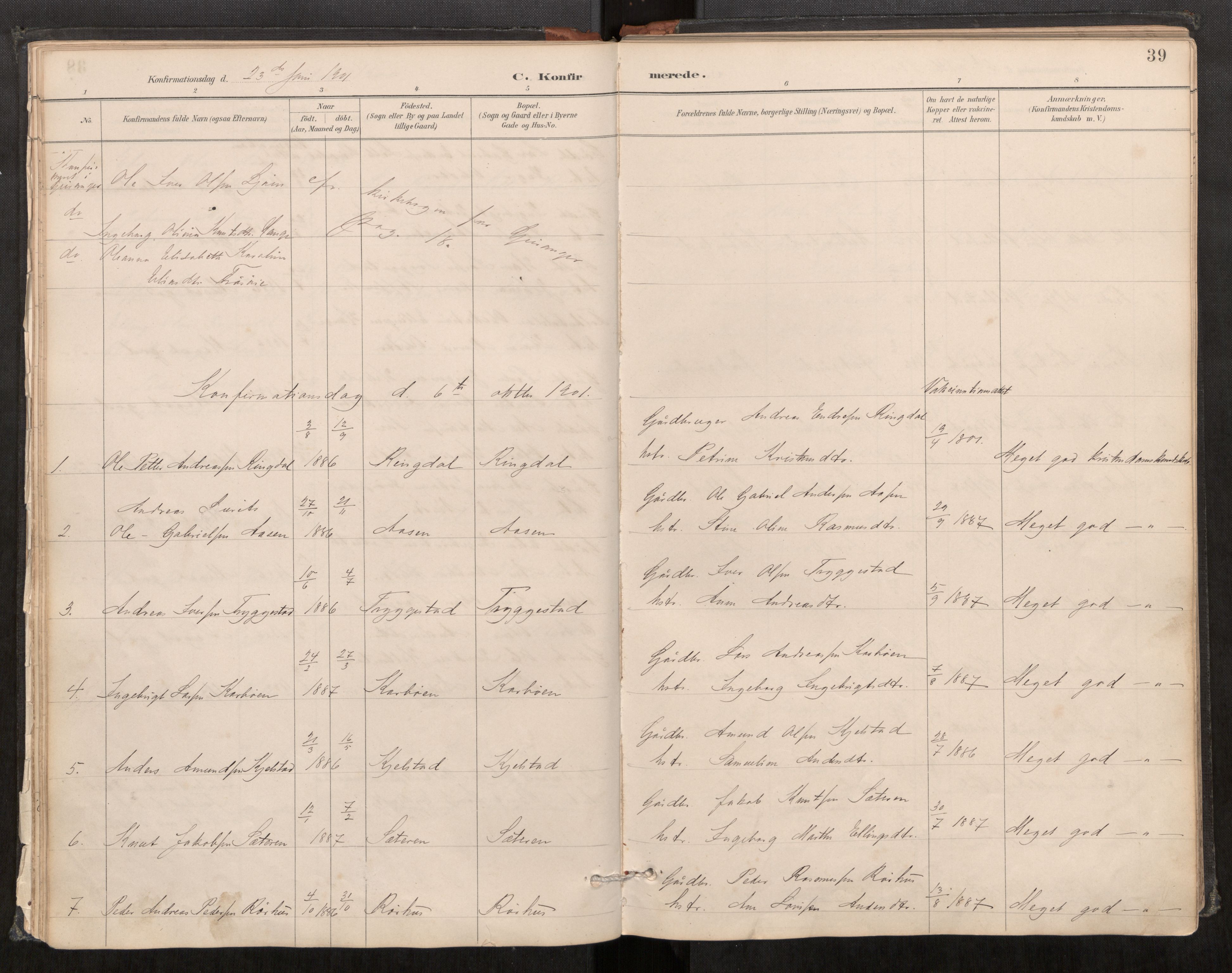 Sunnylven sokneprestkontor, AV/SAT-A-1007: Parish register (official) no. 517A09, 1887-1910, p. 39