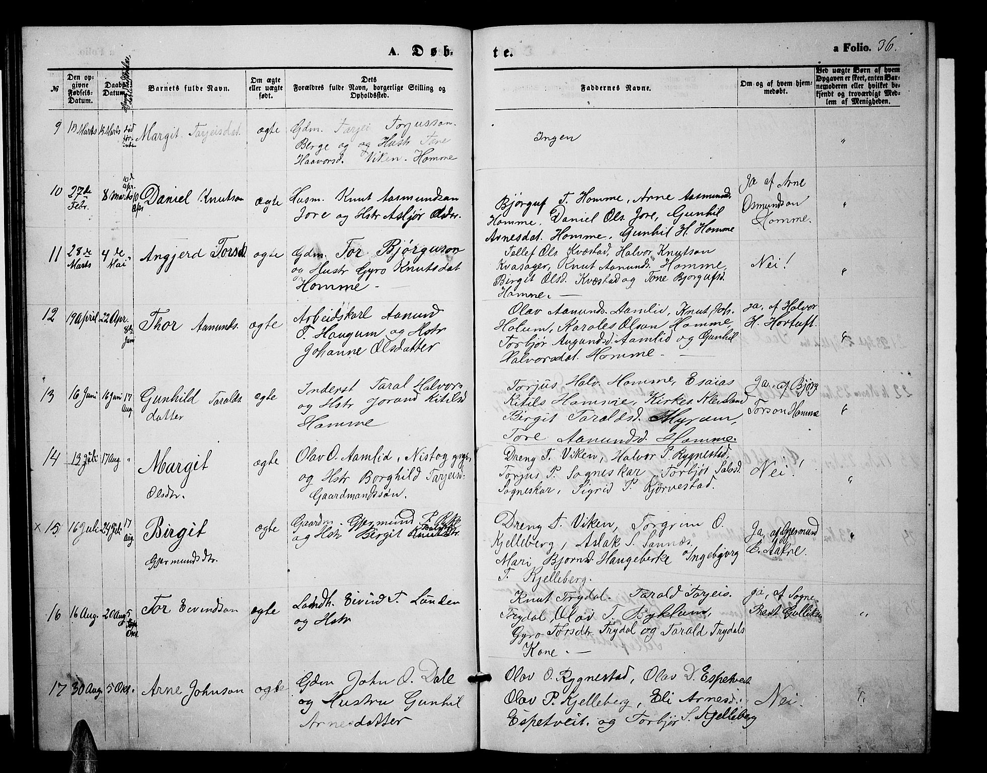 Valle sokneprestkontor, AV/SAK-1111-0044/F/Fb/Fbc/L0003: Parish register (copy) no. B 3, 1871-1890, p. 36