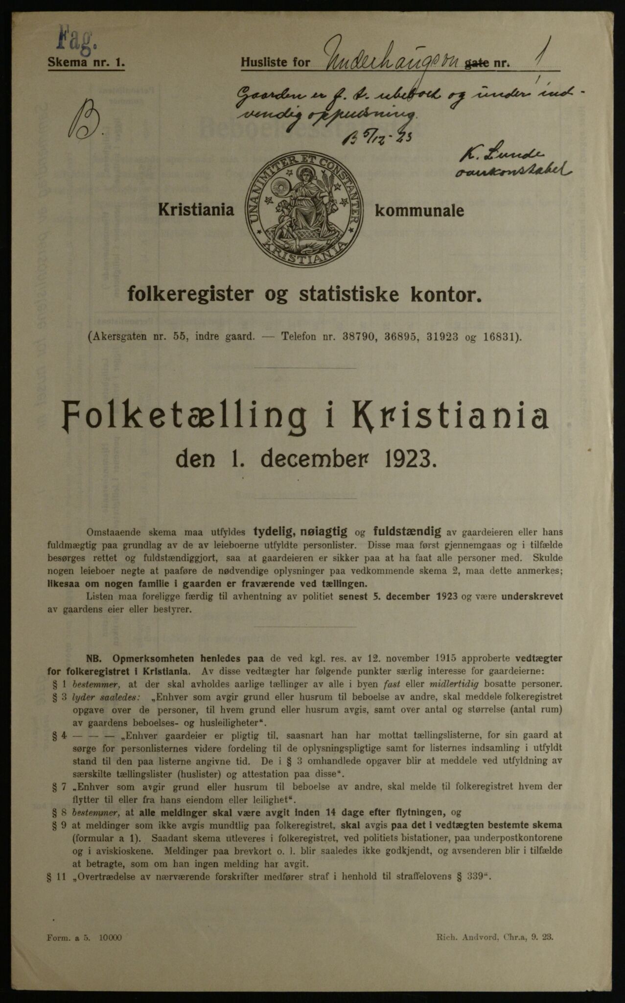 OBA, Municipal Census 1923 for Kristiania, 1923, p. 132431
