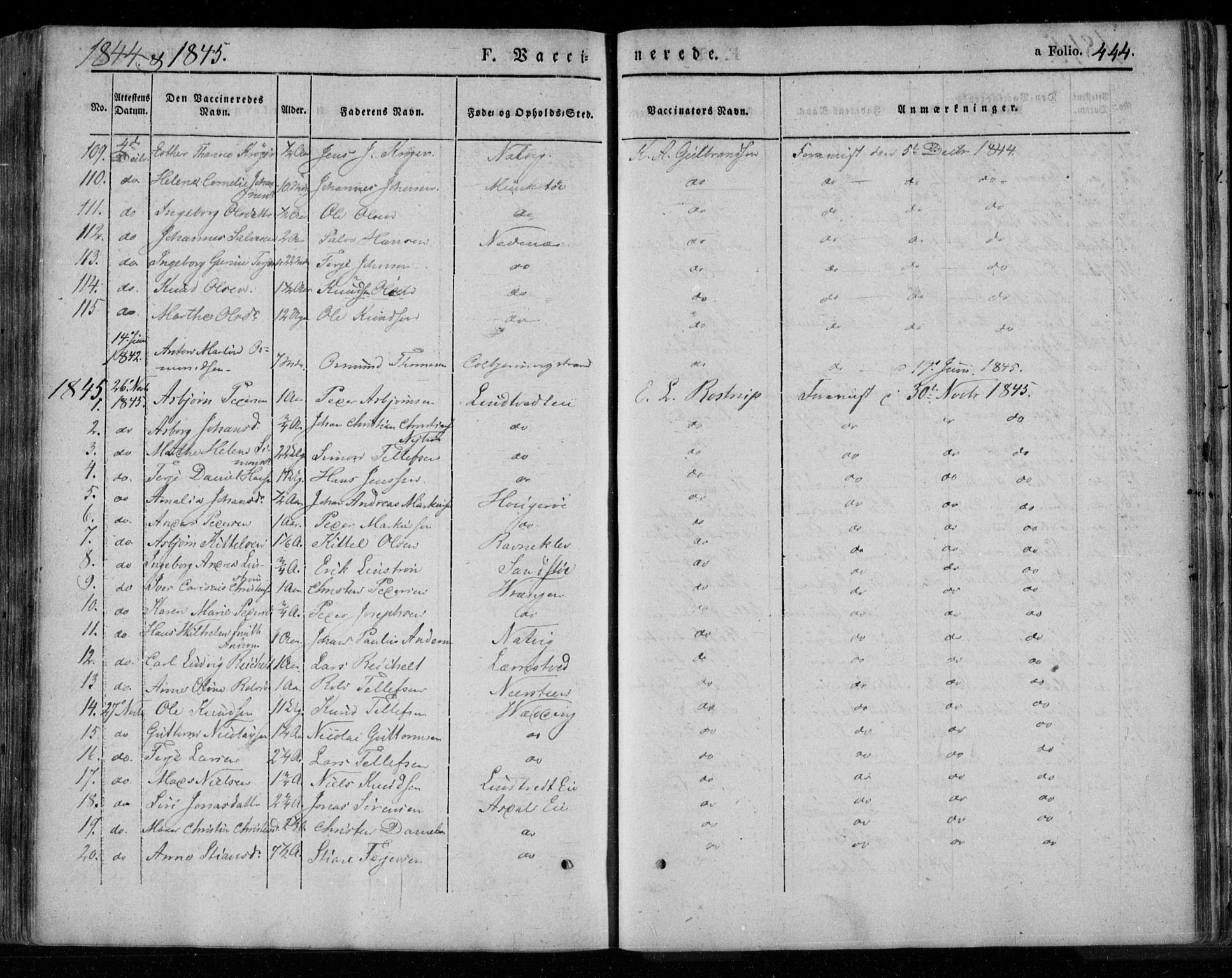 Øyestad sokneprestkontor, SAK/1111-0049/F/Fa/L0014: Parish register (official) no. A 14, 1843-1856, p. 444
