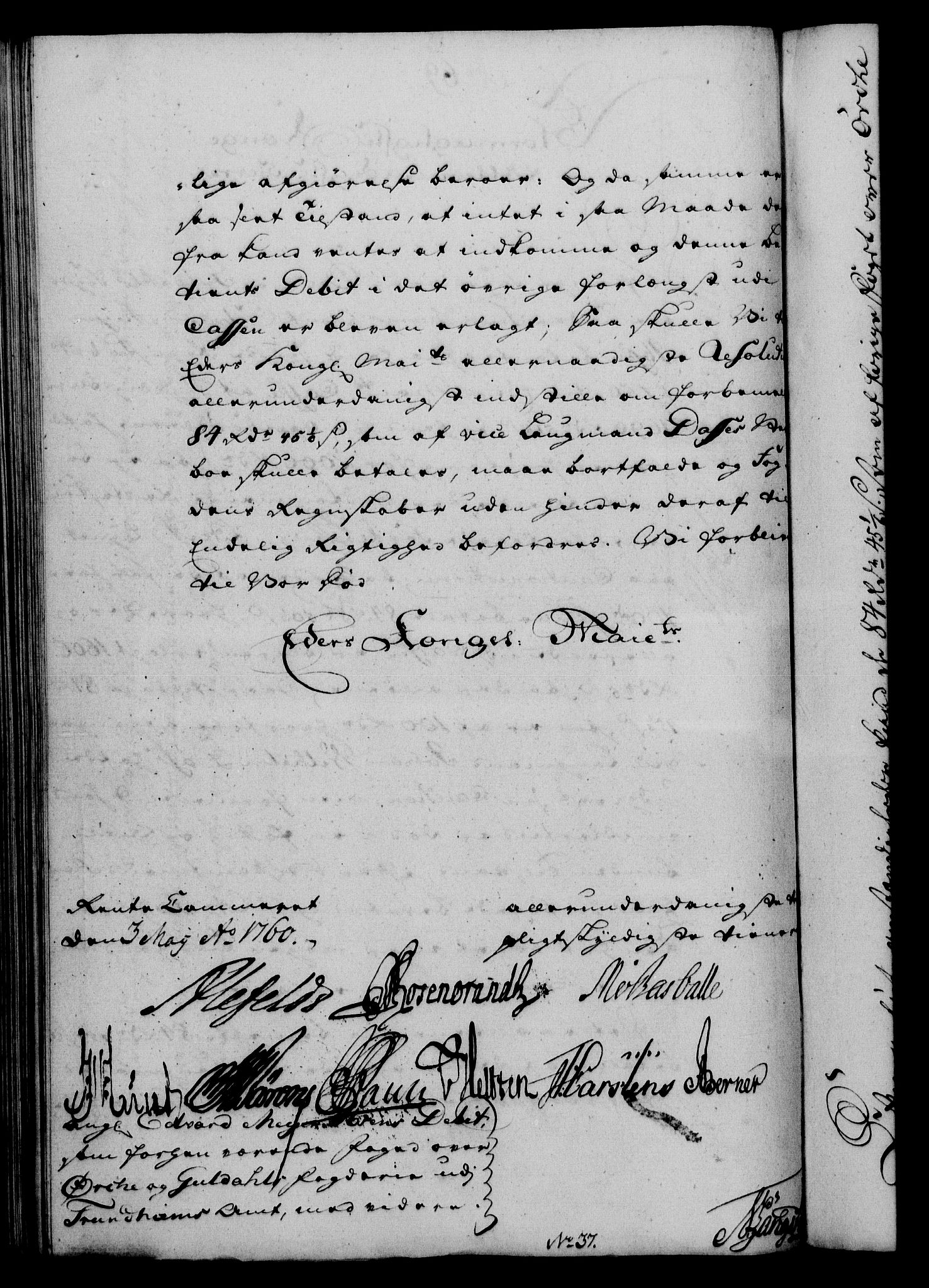 Rentekammeret, Kammerkanselliet, AV/RA-EA-3111/G/Gf/Gfa/L0042: Norsk relasjons- og resolusjonsprotokoll (merket RK 52.42), 1760, p. 261