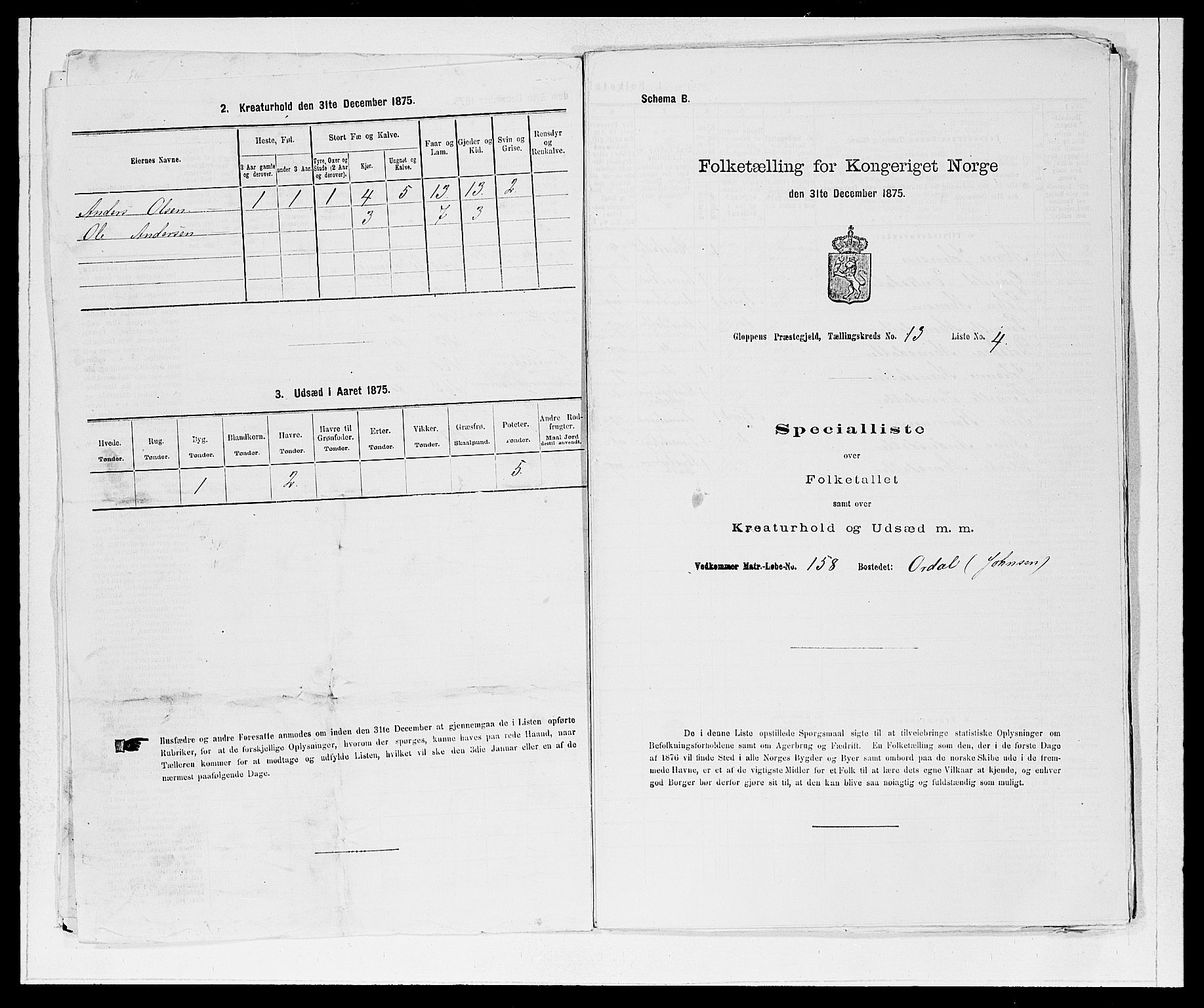 SAB, 1875 Census for 1445P Gloppen, 1875, p. 1398