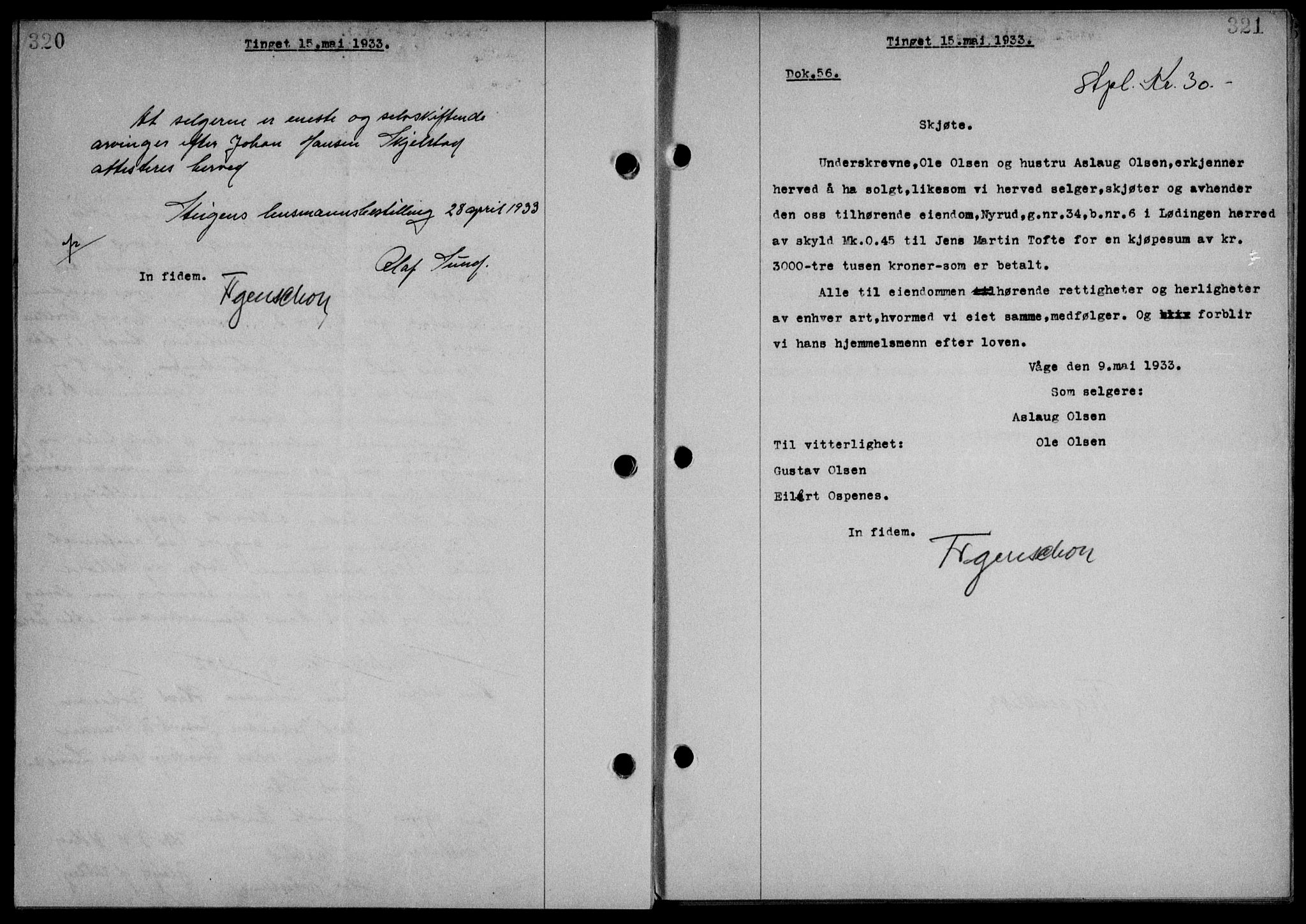 Steigen og Ofoten sorenskriveri, SAT/A-0030/1/2/2C/L0022/0001: Mortgage book no. 25-II og 26-I, 1932-1933, Deed date: 15.05.1933