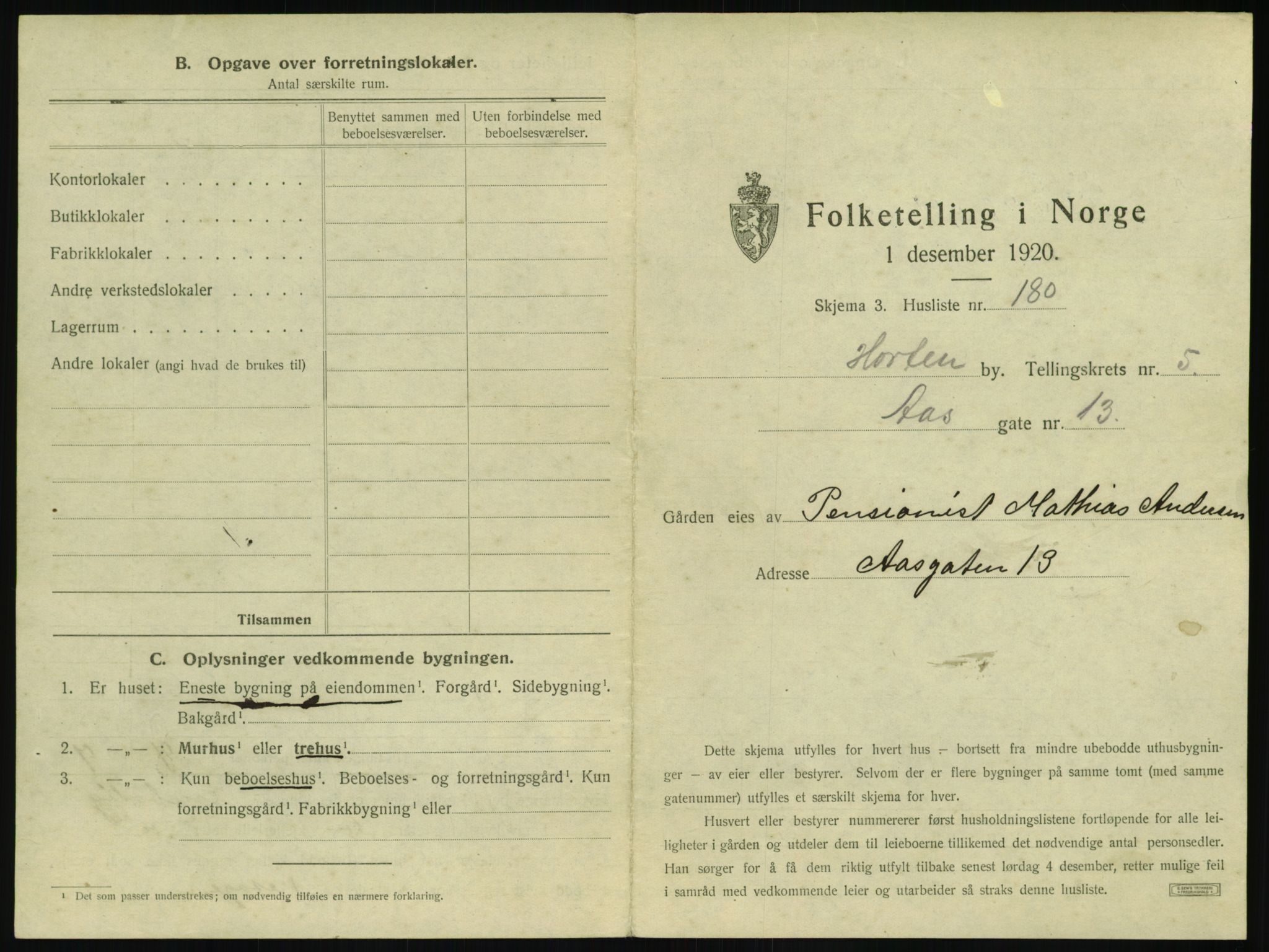 SAKO, 1920 census for Horten, 1920, p. 1903