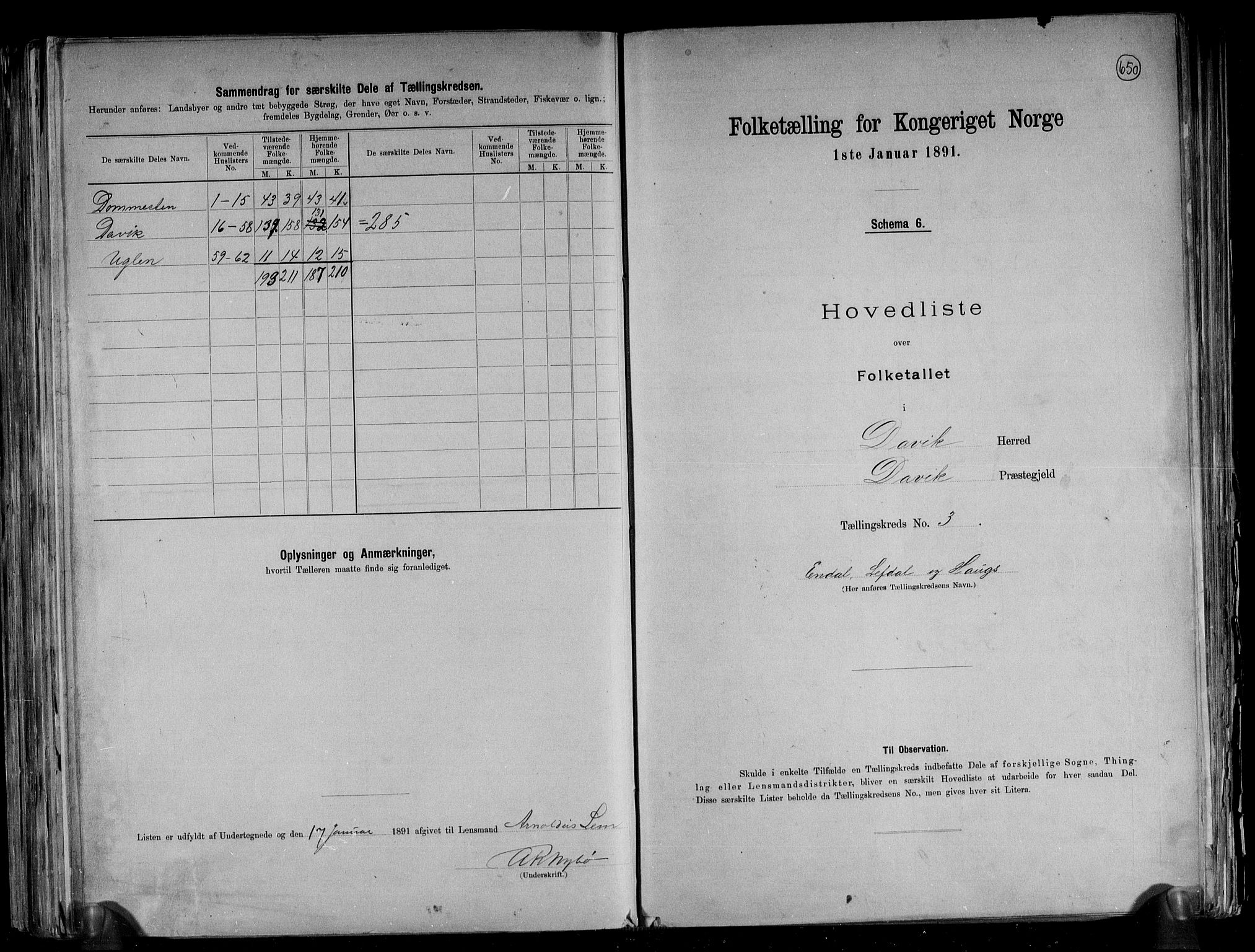 RA, 1891 census for 1442 Davik, 1891, p. 11