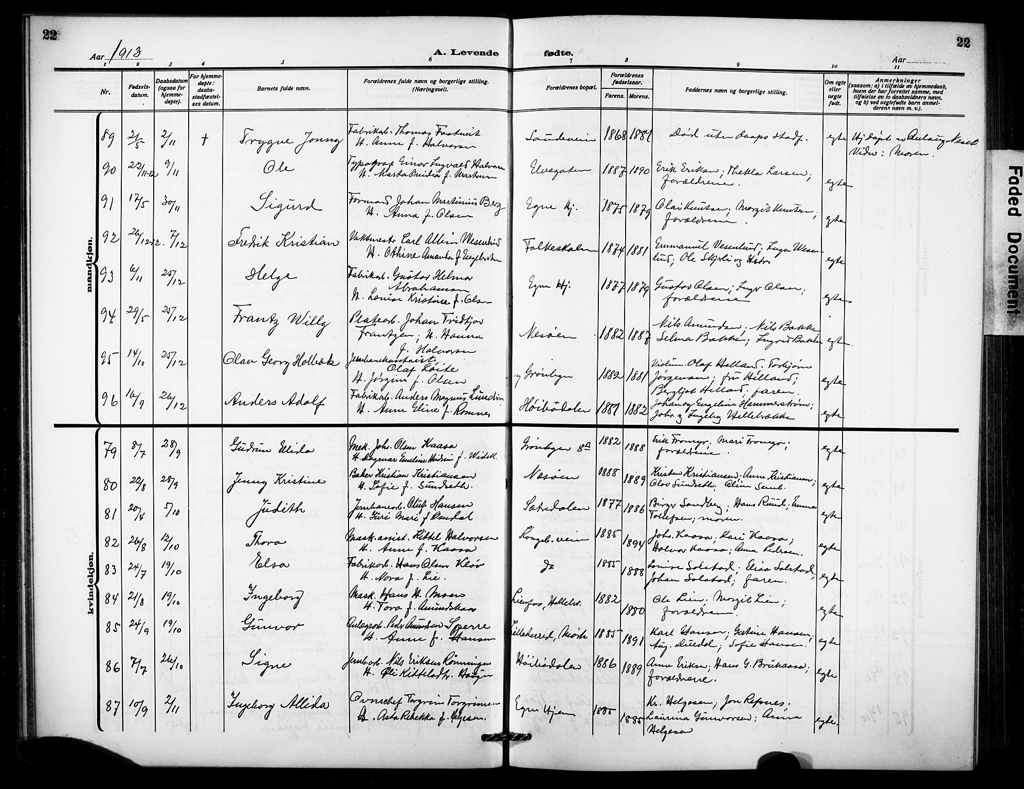 Notodden kirkebøker, AV/SAKO-A-290/G/Ga/L0001: Parish register (copy) no. 1, 1912-1923, p. 22