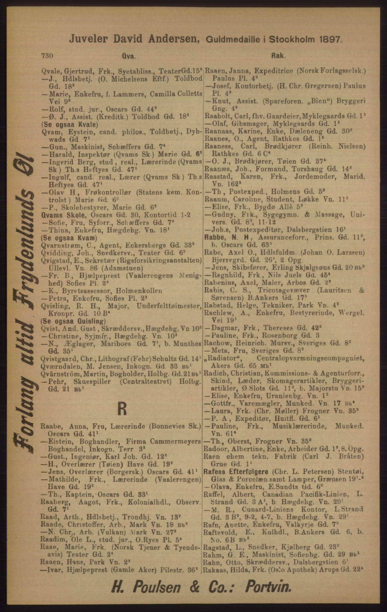 Kristiania/Oslo adressebok, PUBL/-, 1905, p. 730