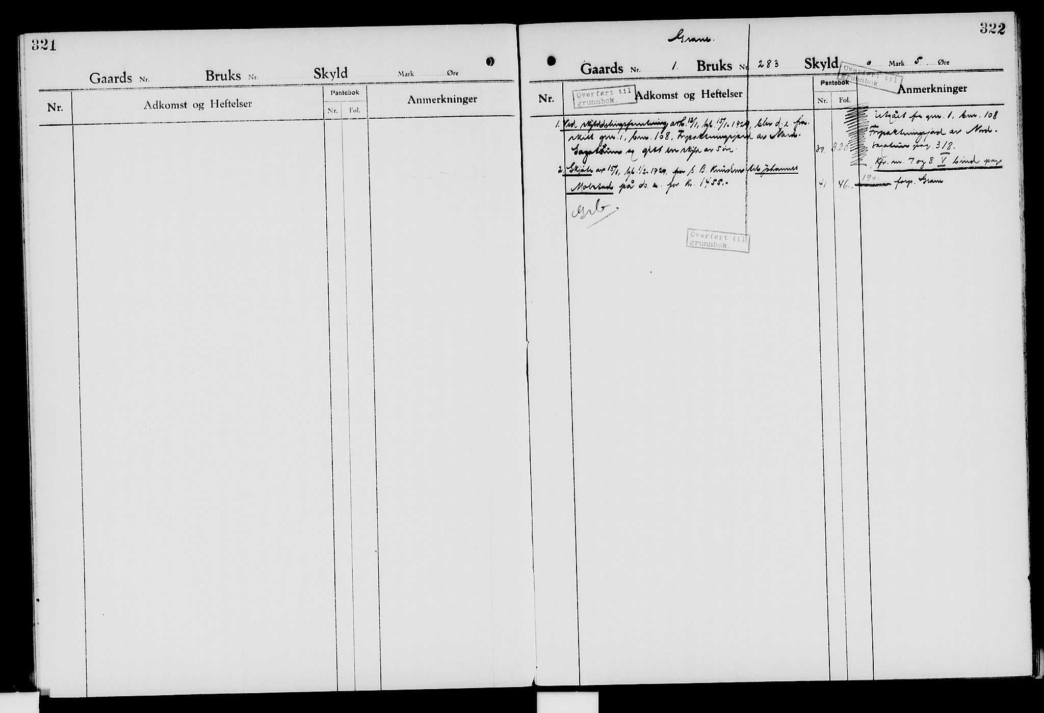 Nord-Hedmark sorenskriveri, SAH/TING-012/H/Ha/Had/Hade/L0007: Mortgage register no. 4.7, 1924-1940, p. 321-322