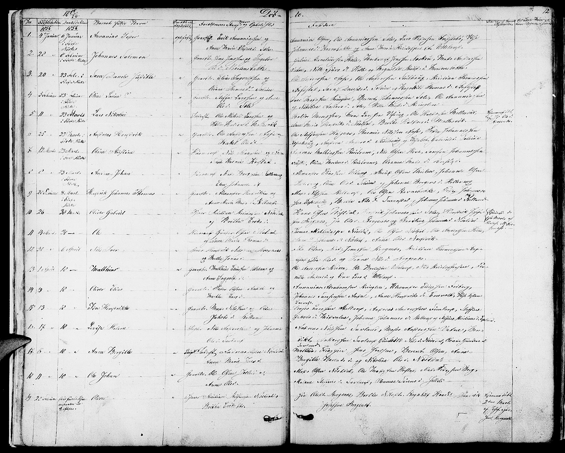 Førde sokneprestembete, SAB/A-79901/H/Hab/Habd/L0001: Parish register (copy) no. D 1, 1852-1877, p. 12